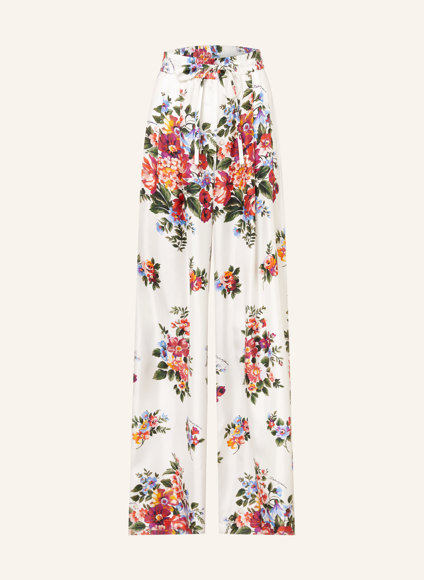 DOLCE & GABBANA Marlenehose aus Seide: WEISS / ROT / DUNKELGRÜN