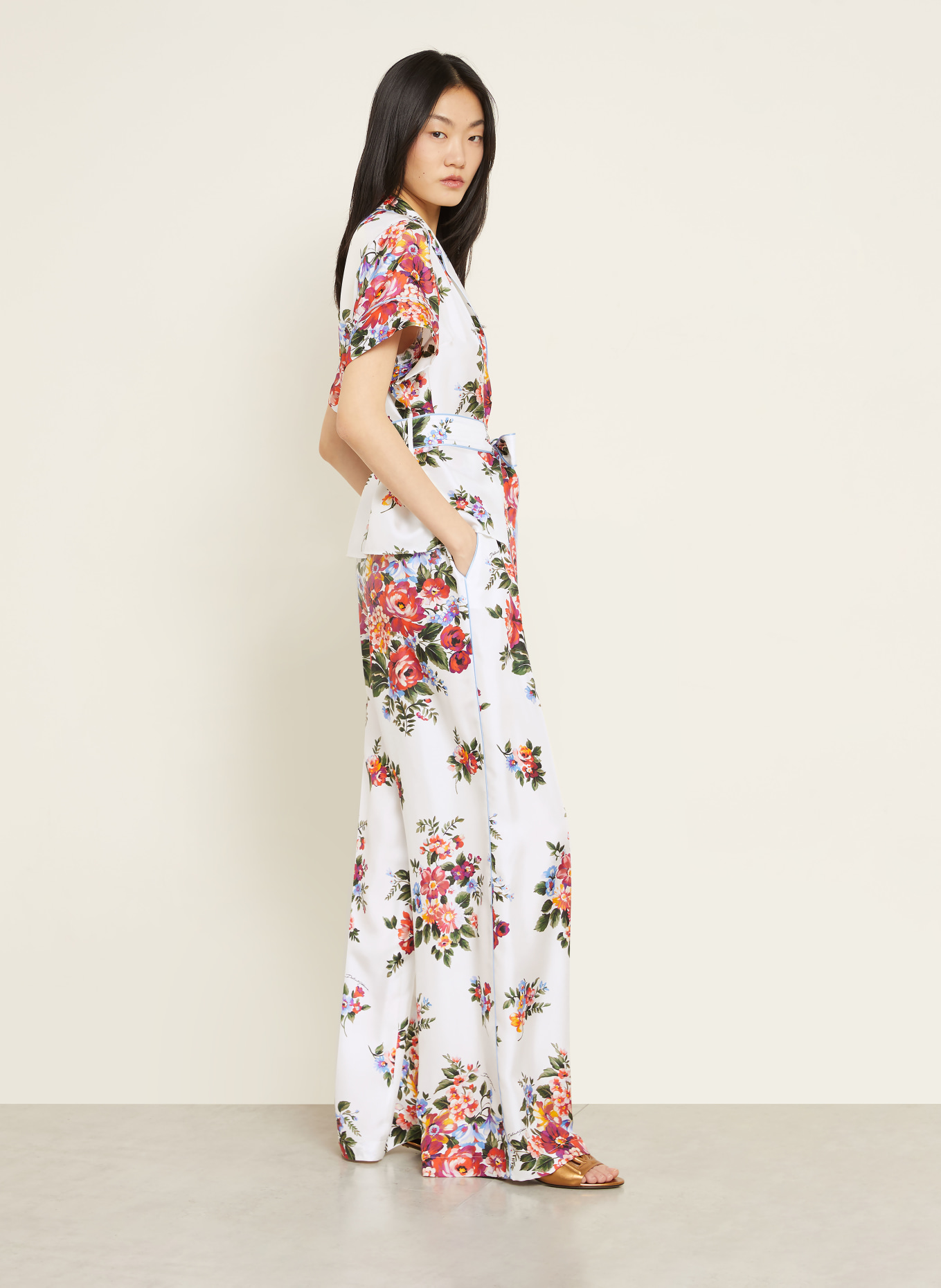 DOLCE & GABBANA Marlenehose aus Seide: WEISS / ROT / DUNKELGRÜN