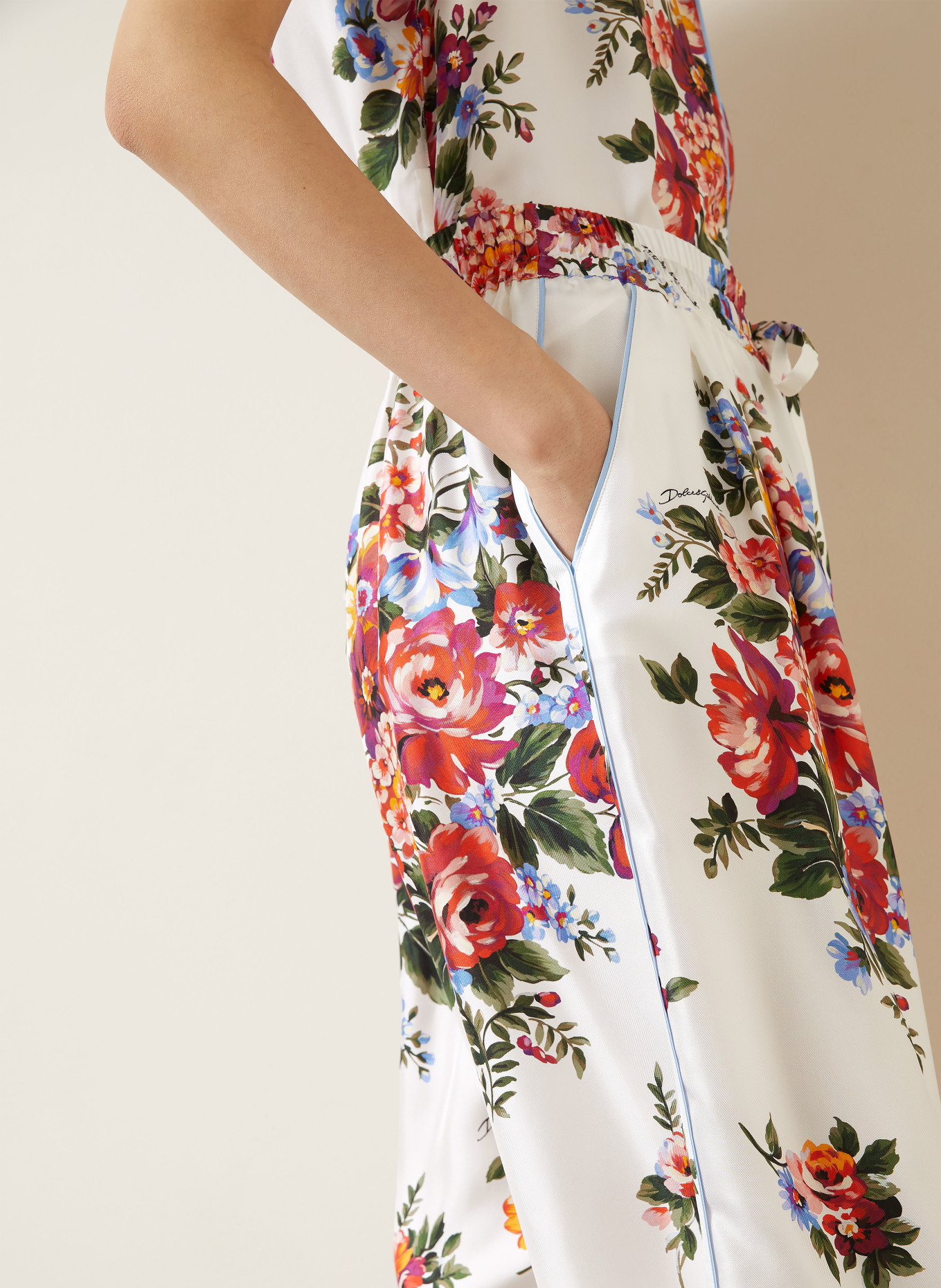 DOLCE & GABBANA Marlenehose aus Seide: WEISS / ROT / DUNKELGRÜN