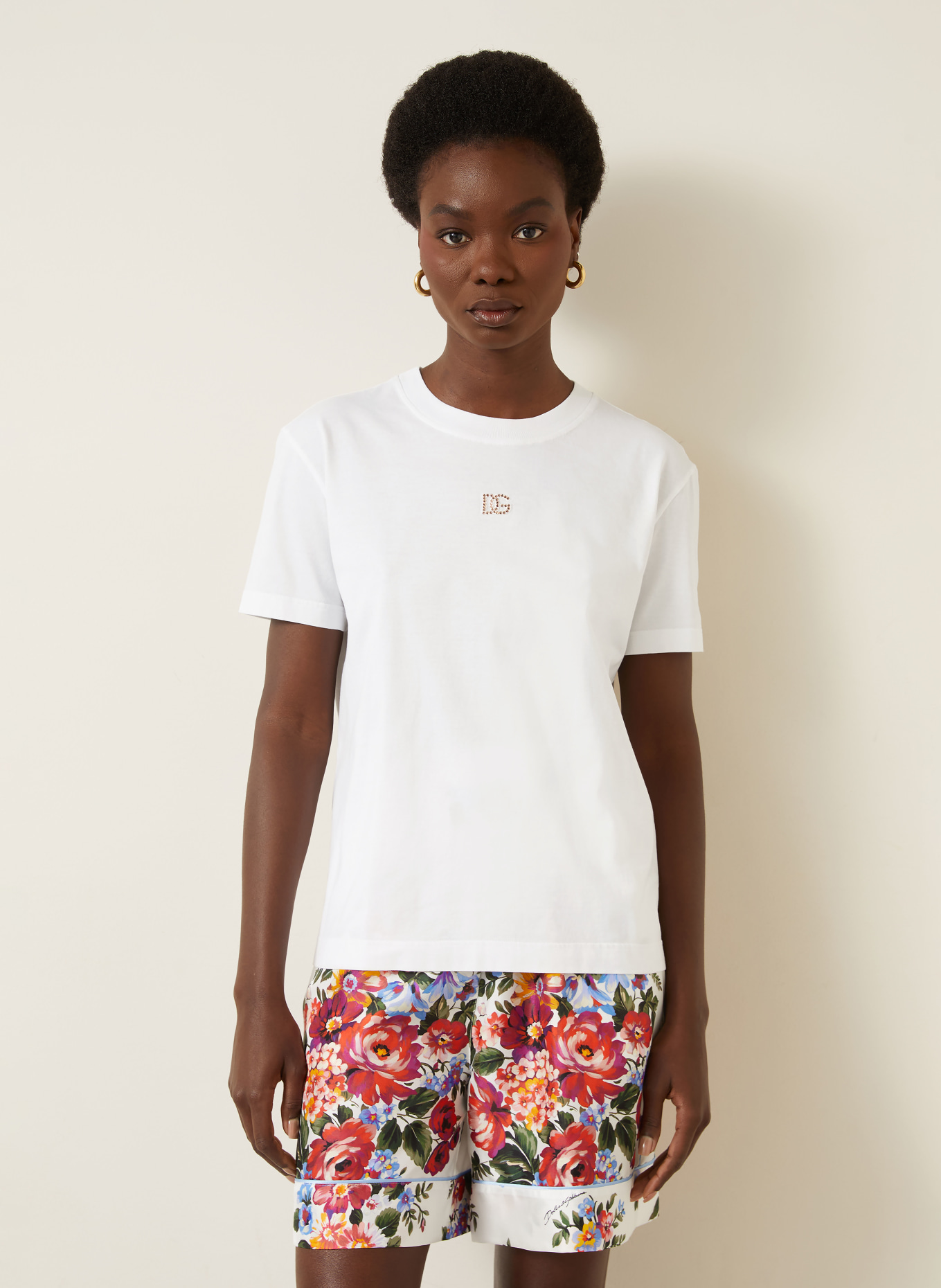 DOLCE & GABBANA T-shirt avec pierres précieuses: BLANC