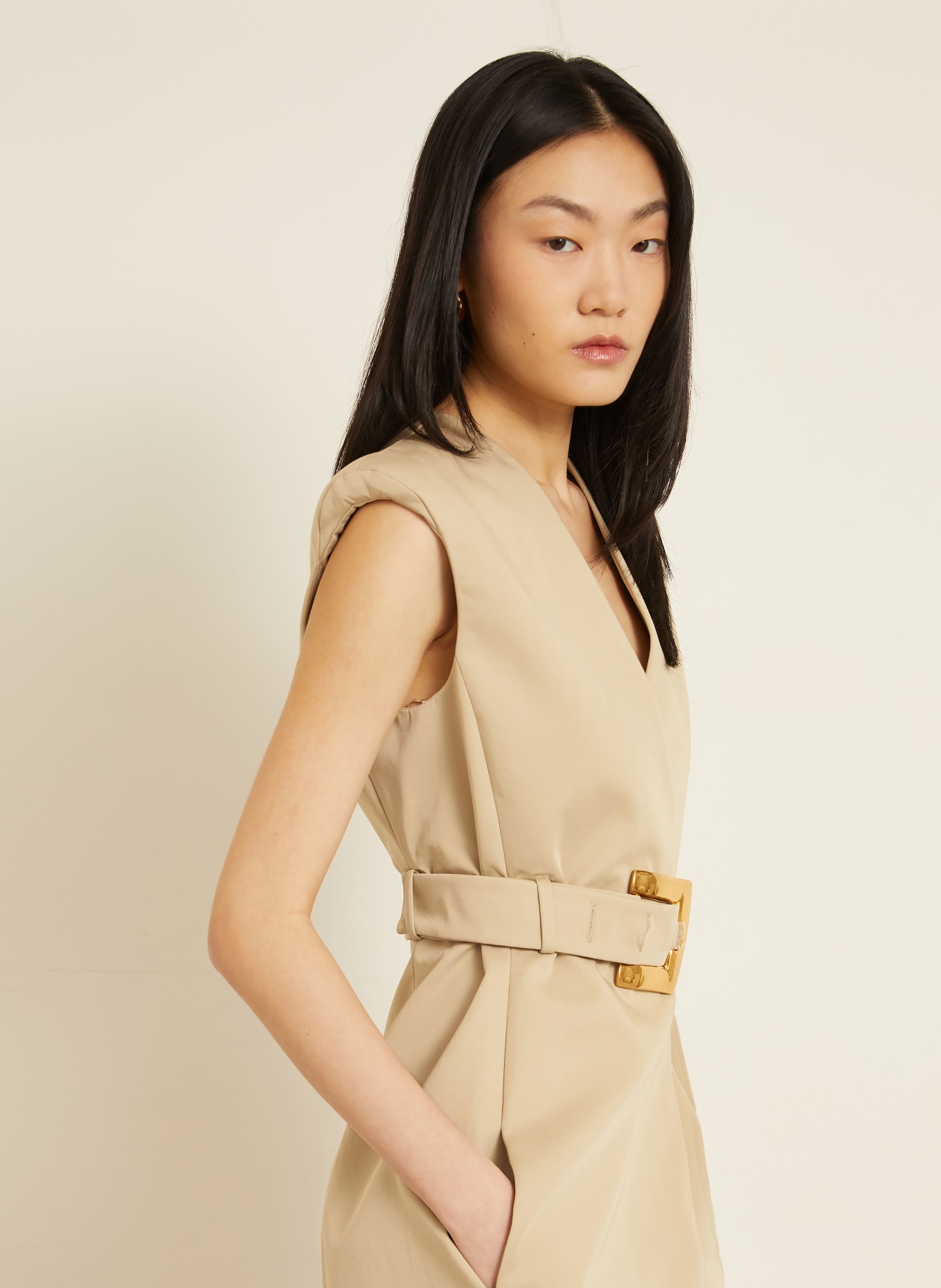 BALMAIN robe fourreau: BEIGE