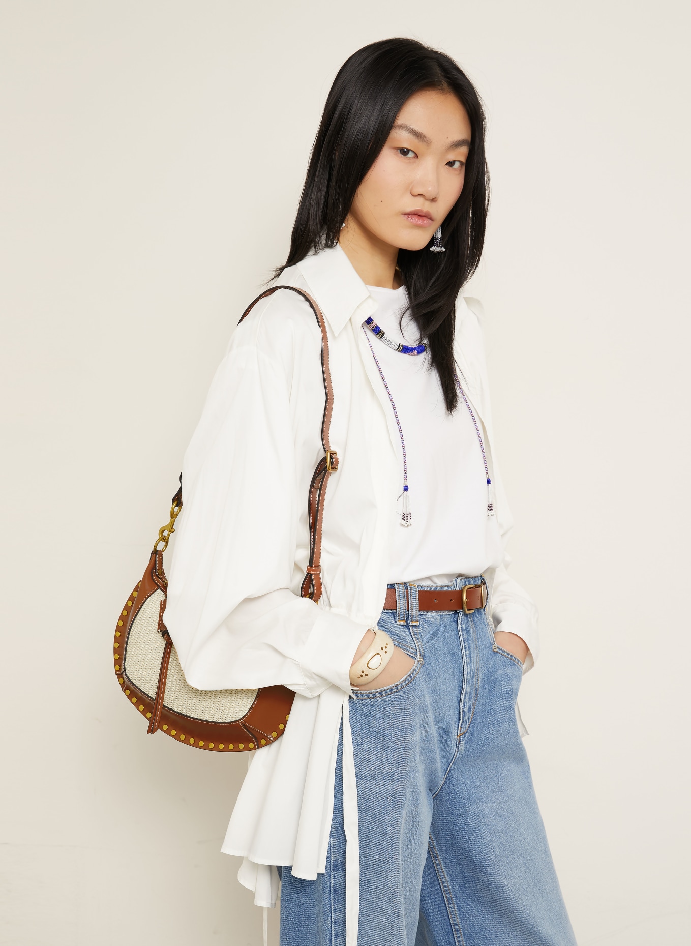 ISABEL MARANT OSKAN shoulder bag with rivets: LIGHT BROWN / BROWN