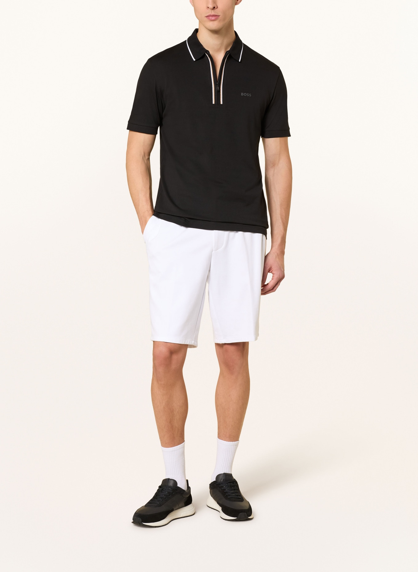 BOSS PHILIX jersey polo shirt: BLACK / LIGHT BROWN / WHITE