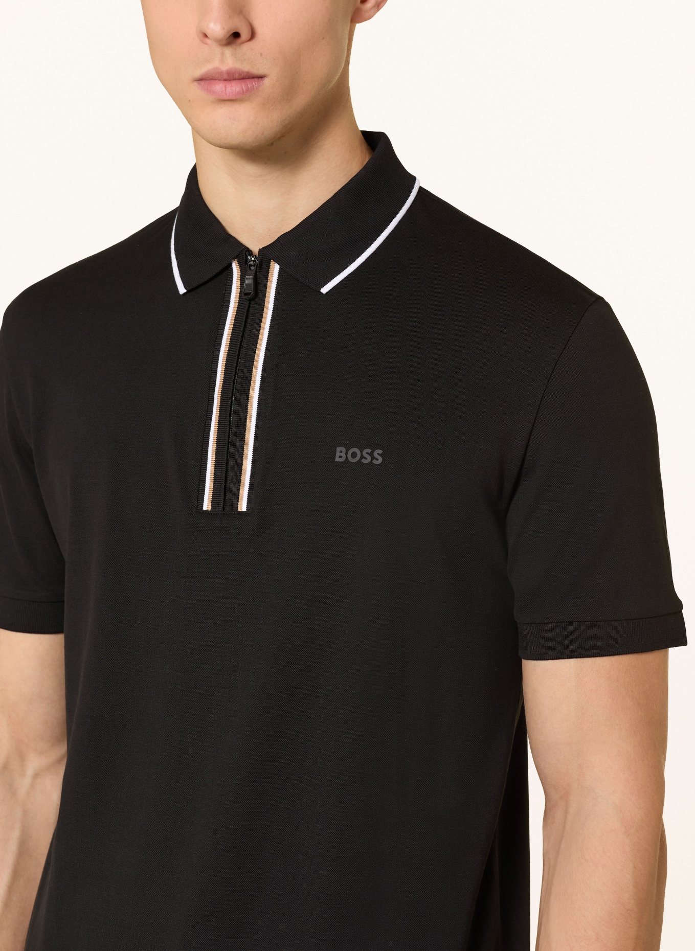 BOSS PHILIX jersey polo shirt: BLACK / LIGHT BROWN / WHITE