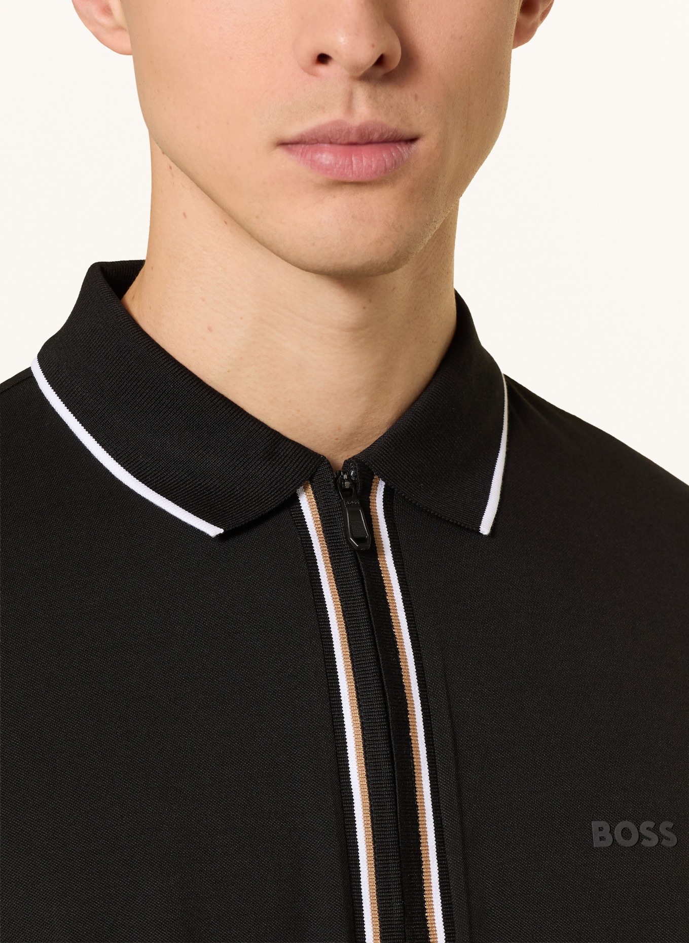 BOSS PHILIX jersey polo shirt: BLACK / LIGHT BROWN / WHITE
