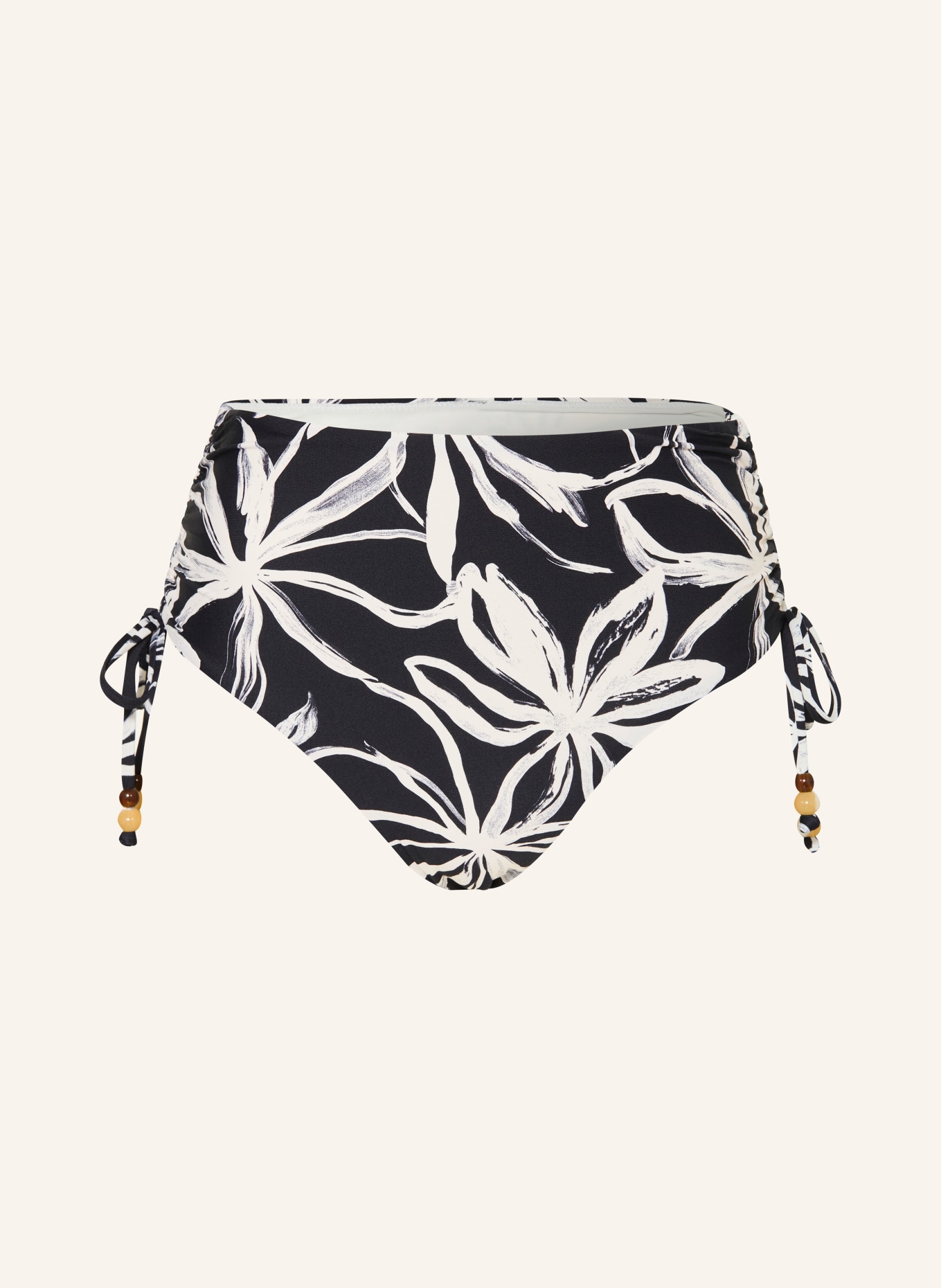 Marc O'Polo Bikinibroekje met hoge taille en sierparels: ZWART / WIT