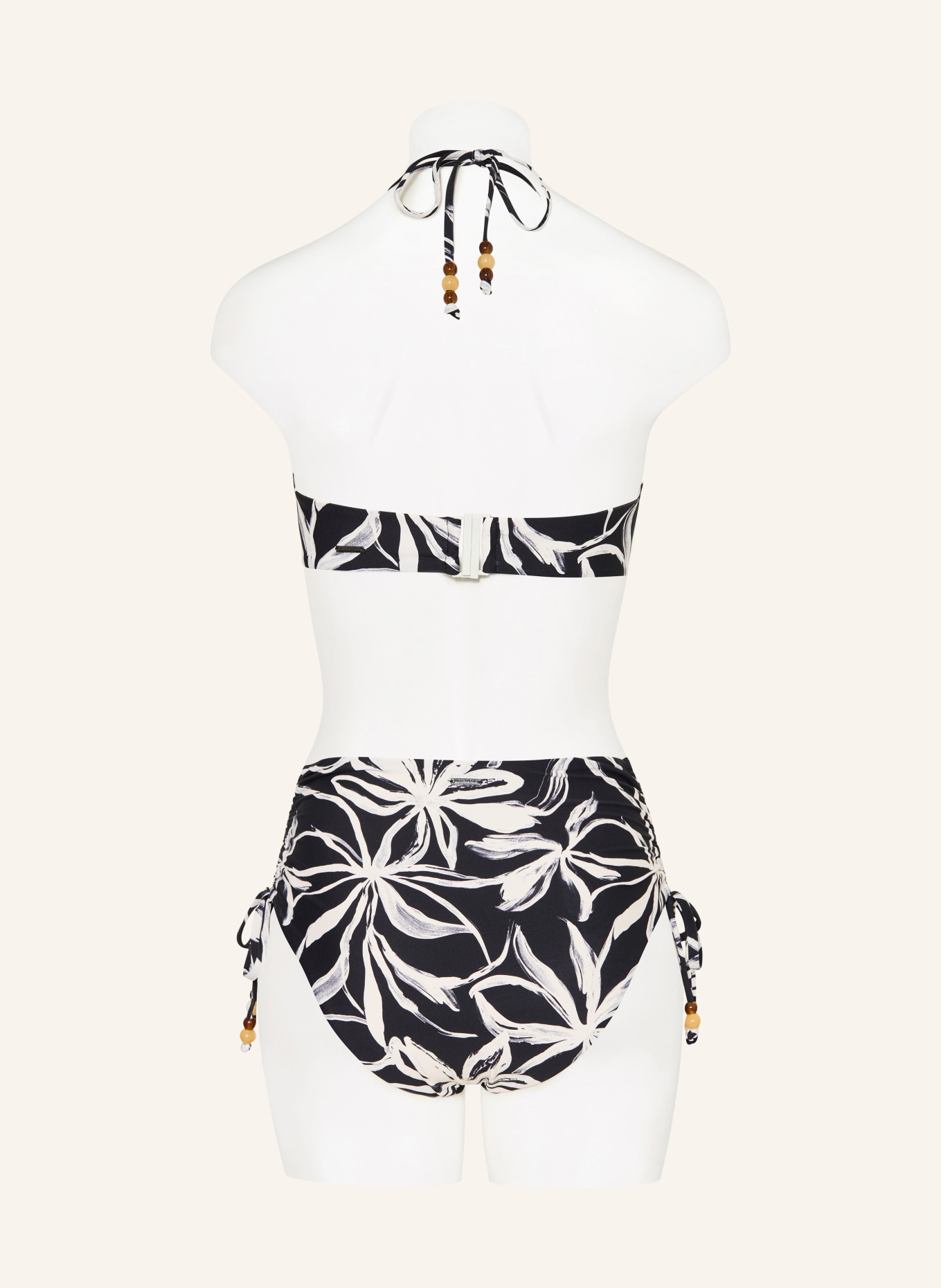 Marc O'Polo Bikinibroekje met hoge taille en sierparels: ZWART / WIT