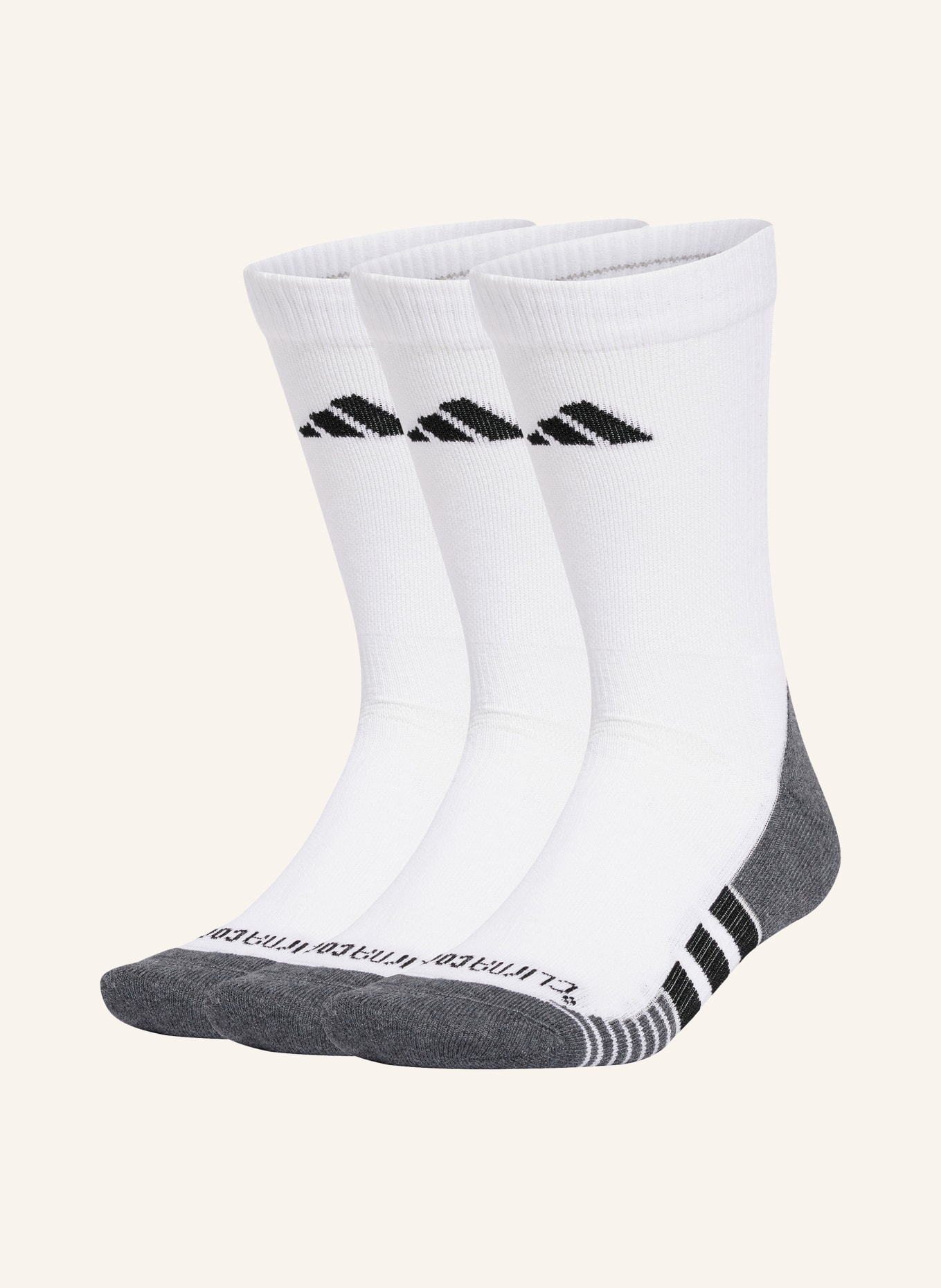 adidas 3er-Pack Laufsocken PERFORMANCE CLIMACOOL CUSHIONED CREW: WEISS / DUNKELGRAU / SCHWARZ