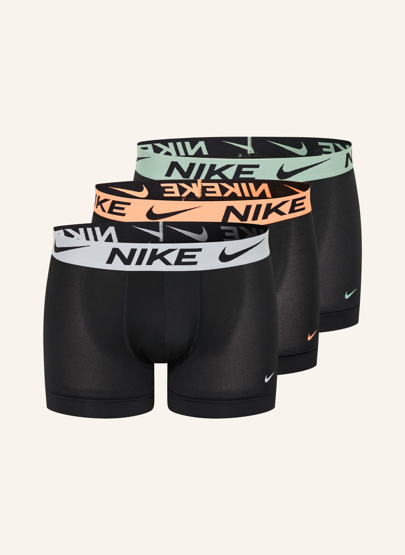 Nike 3-pack boxershorts ELITE BREATHE: ZWART / NEONORANJE / LICHTGROEN