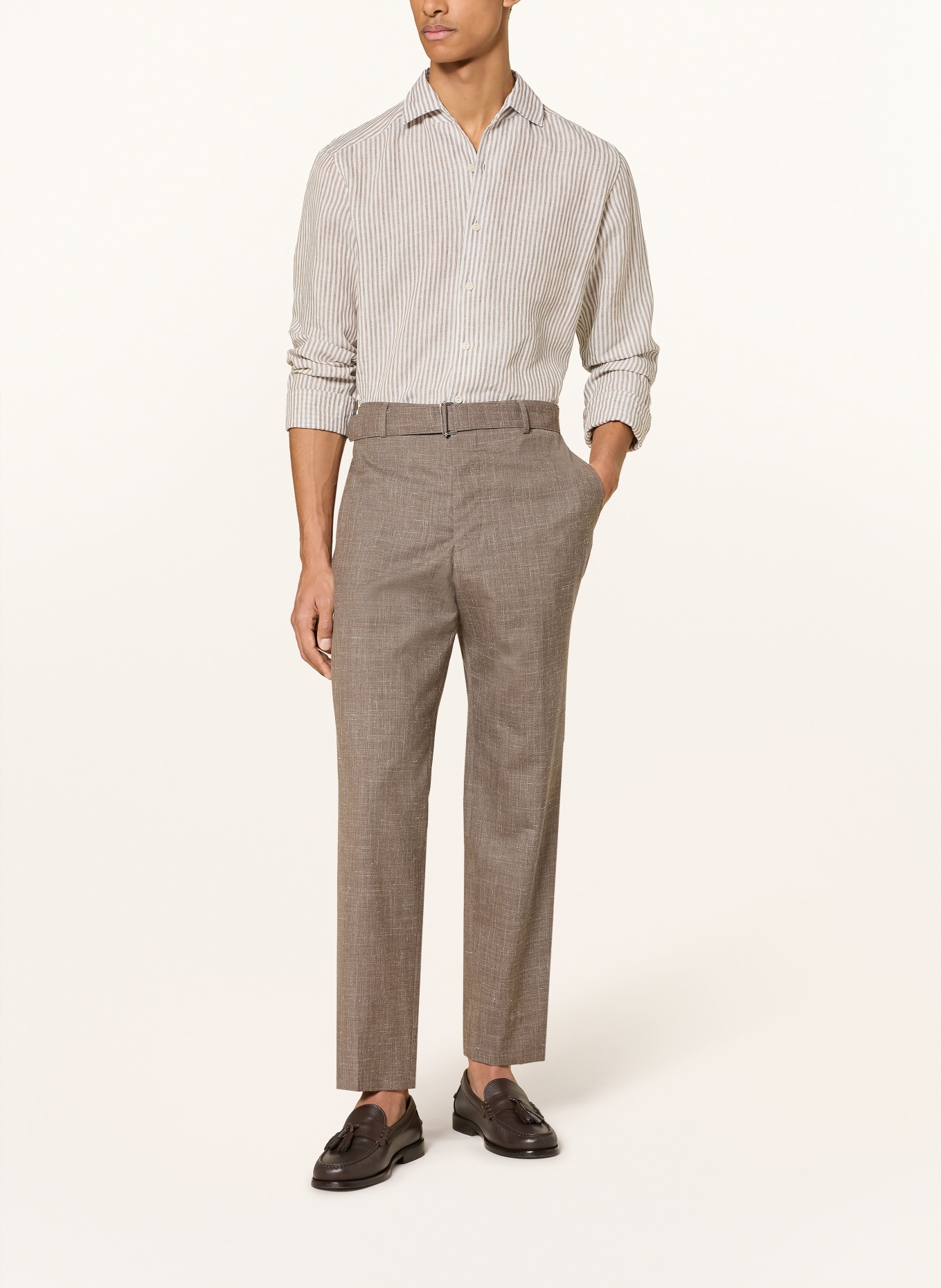 ETON Leinenhemd Regular Fit: BEIGE / WEISS