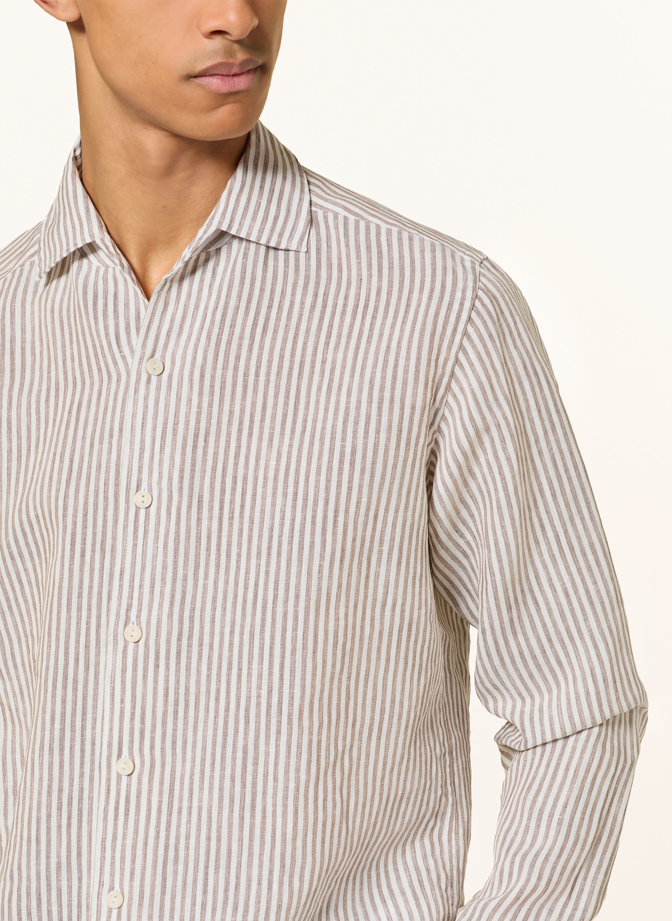 ETON Leinenhemd Regular Fit: BEIGE / WEISS