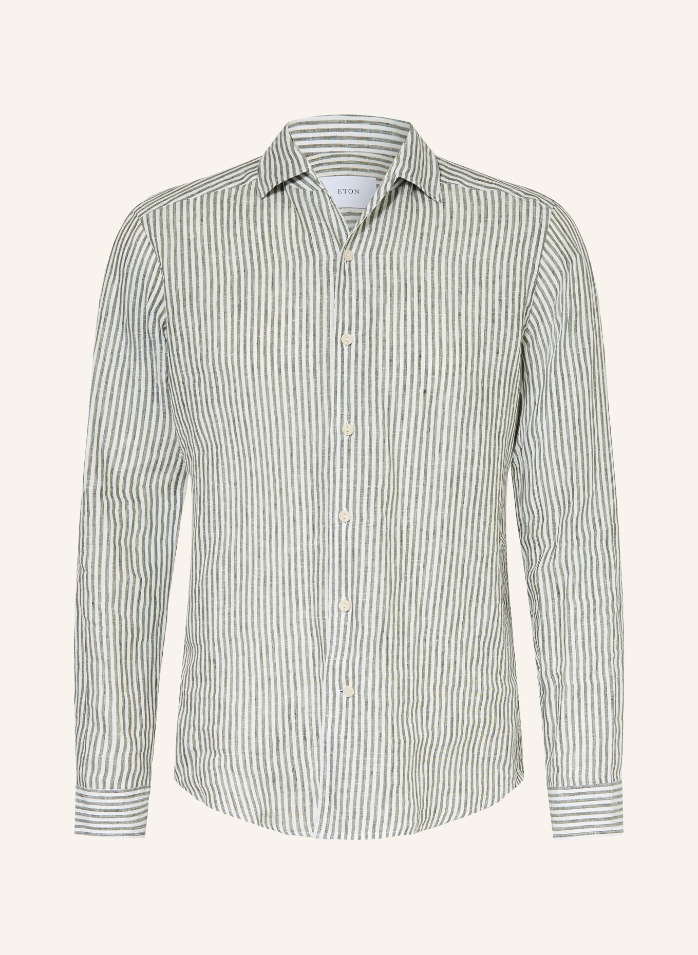 ETON Chemise en lin coupe classique: OLIVE / BLANC
