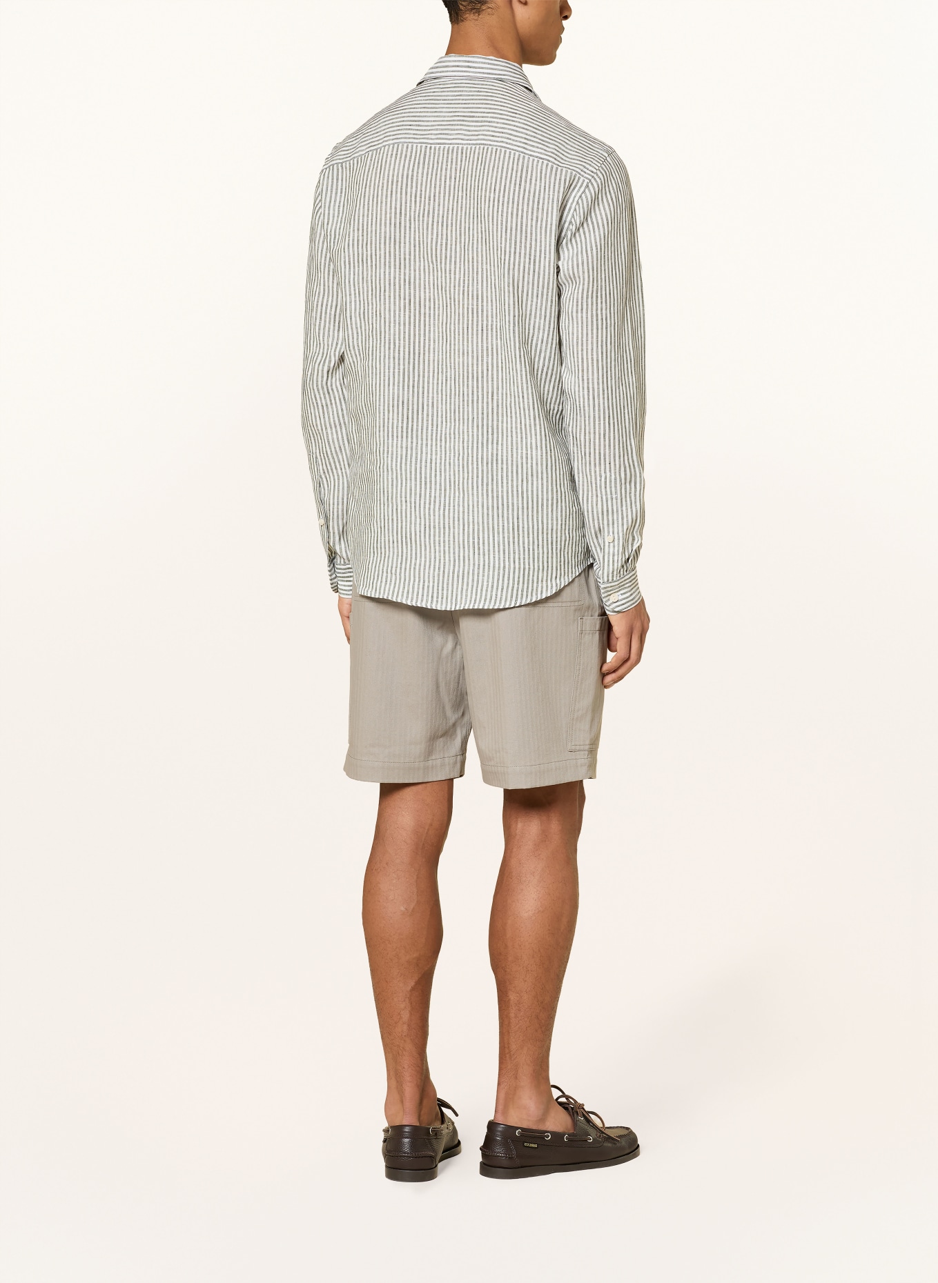 ETON Chemise en lin coupe classique: OLIVE / BLANC