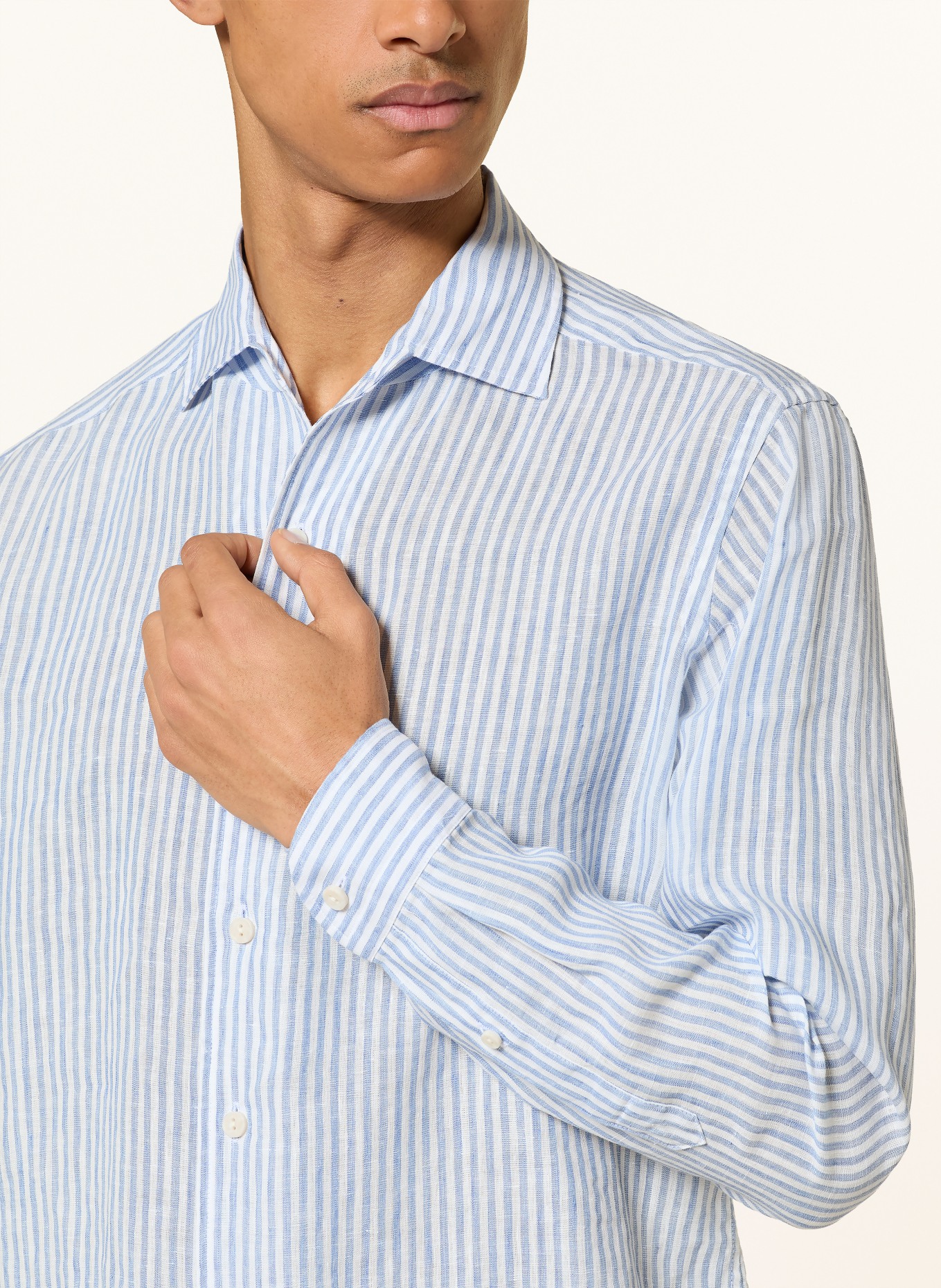 ETON Chemise en lin coupe classique: BLEU / BLANC