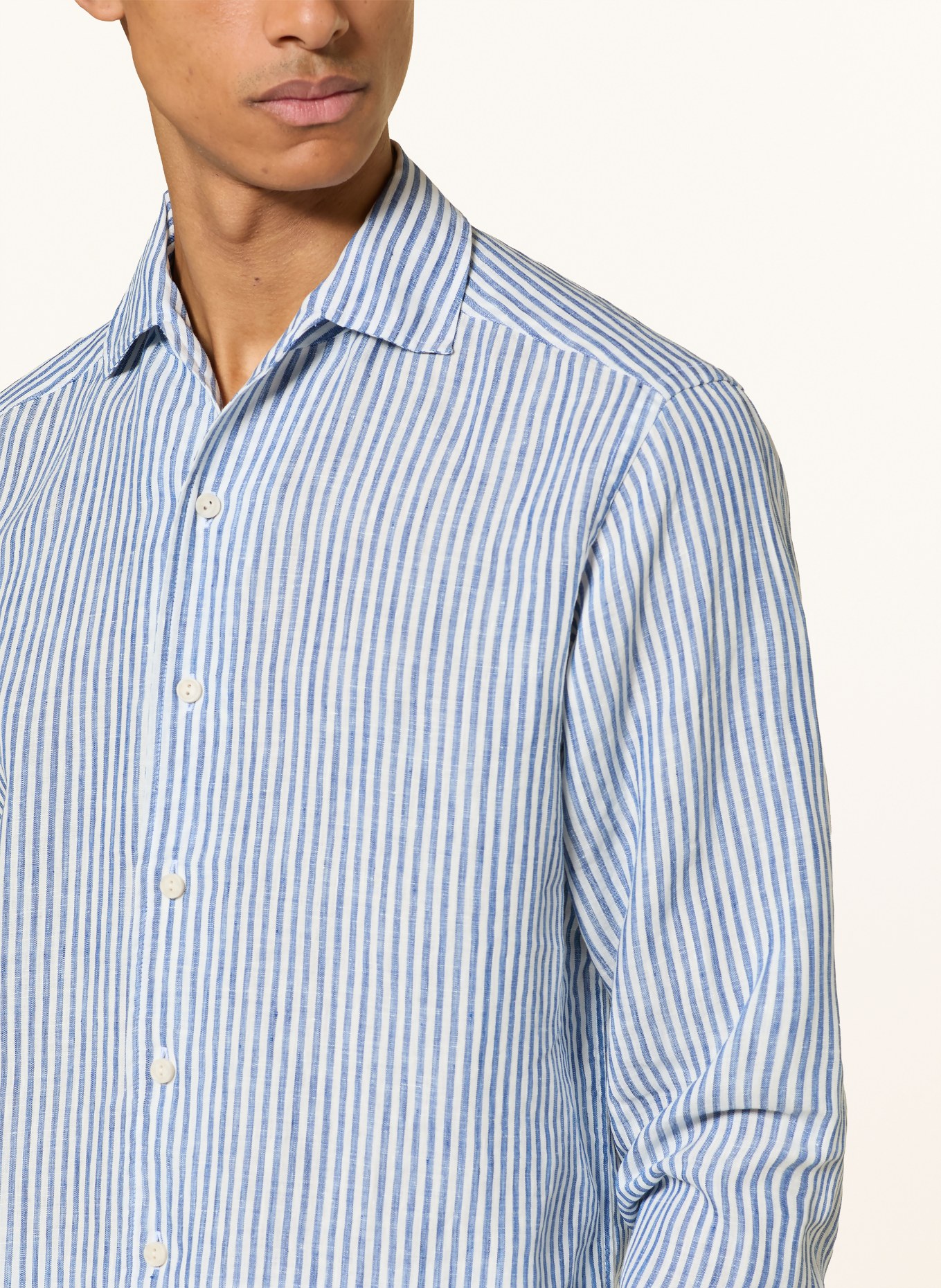 ETON Chemise en lin coupe classique: BLEU FONCÉ / BLANC