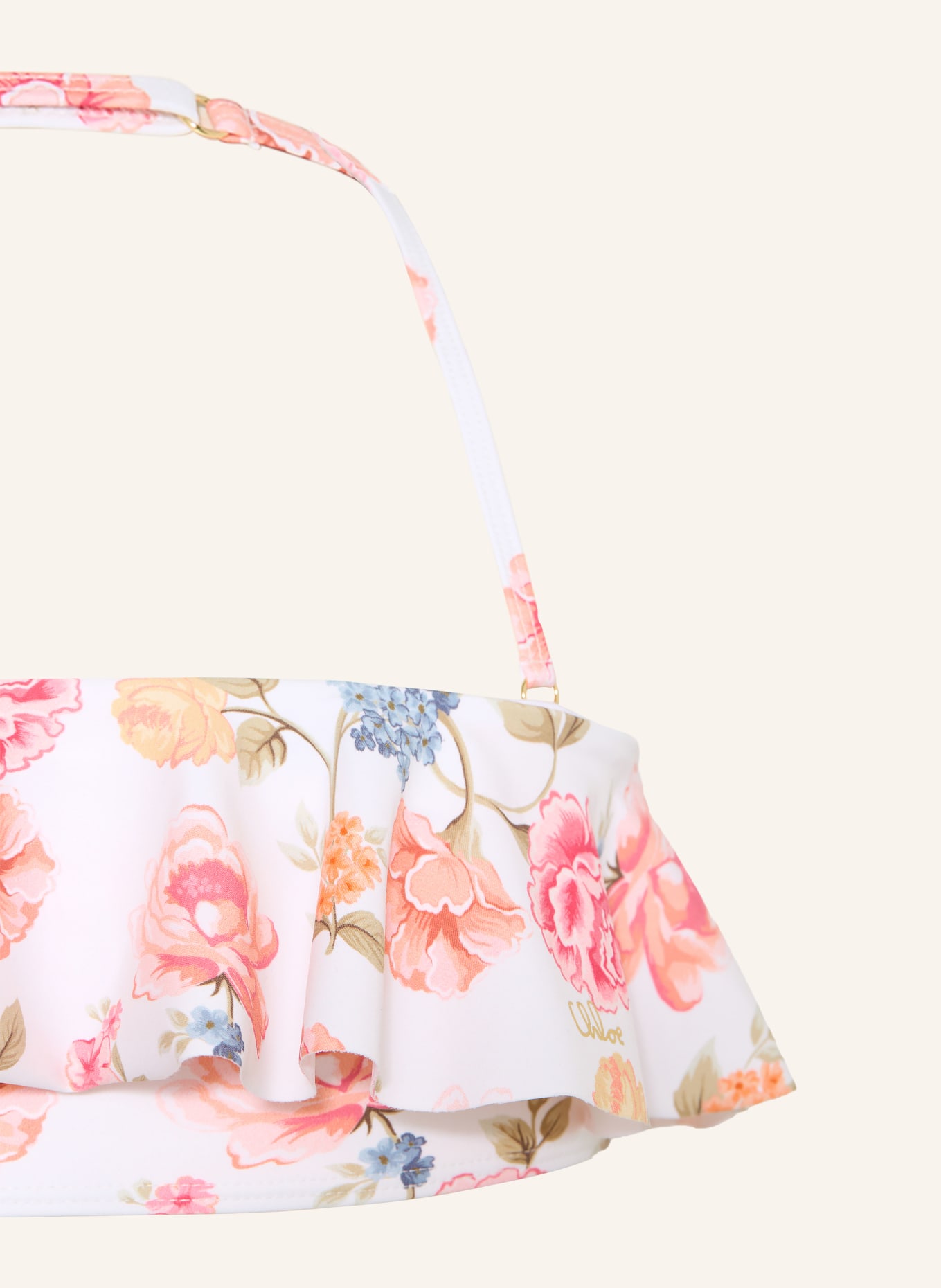 Chloé Bikini bandeau à volants: ÉCRU / ROSE FUCHSIA / ROUGE CLAIR