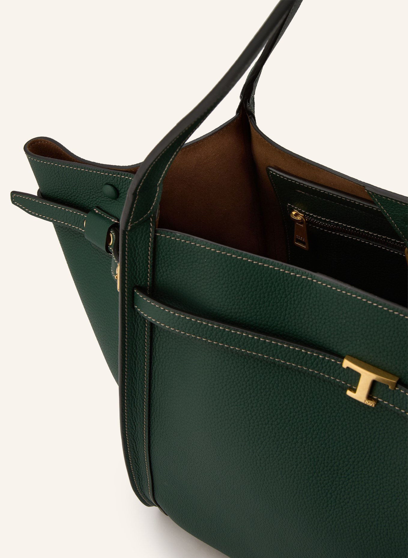TOD'S Boodschappentas MEDIUM: DONKERGROEN / GOUD