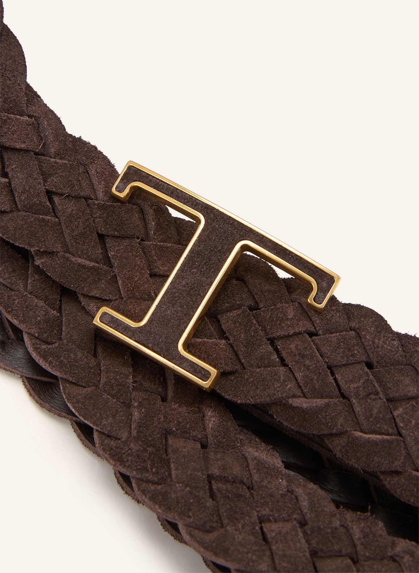 TOD'S Ceinture tressée en cuir: MARRON FONCÉ / OR