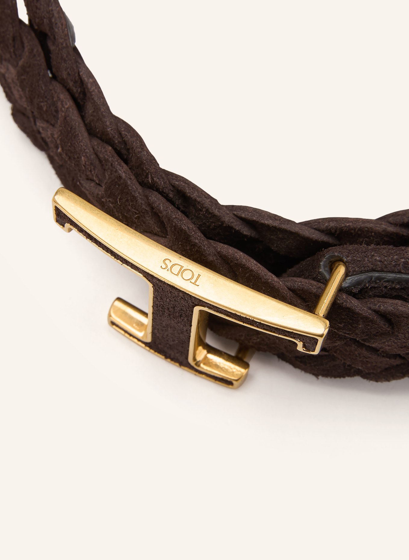 TOD'S Ceinture tressée en cuir: MARRON FONCÉ / OR