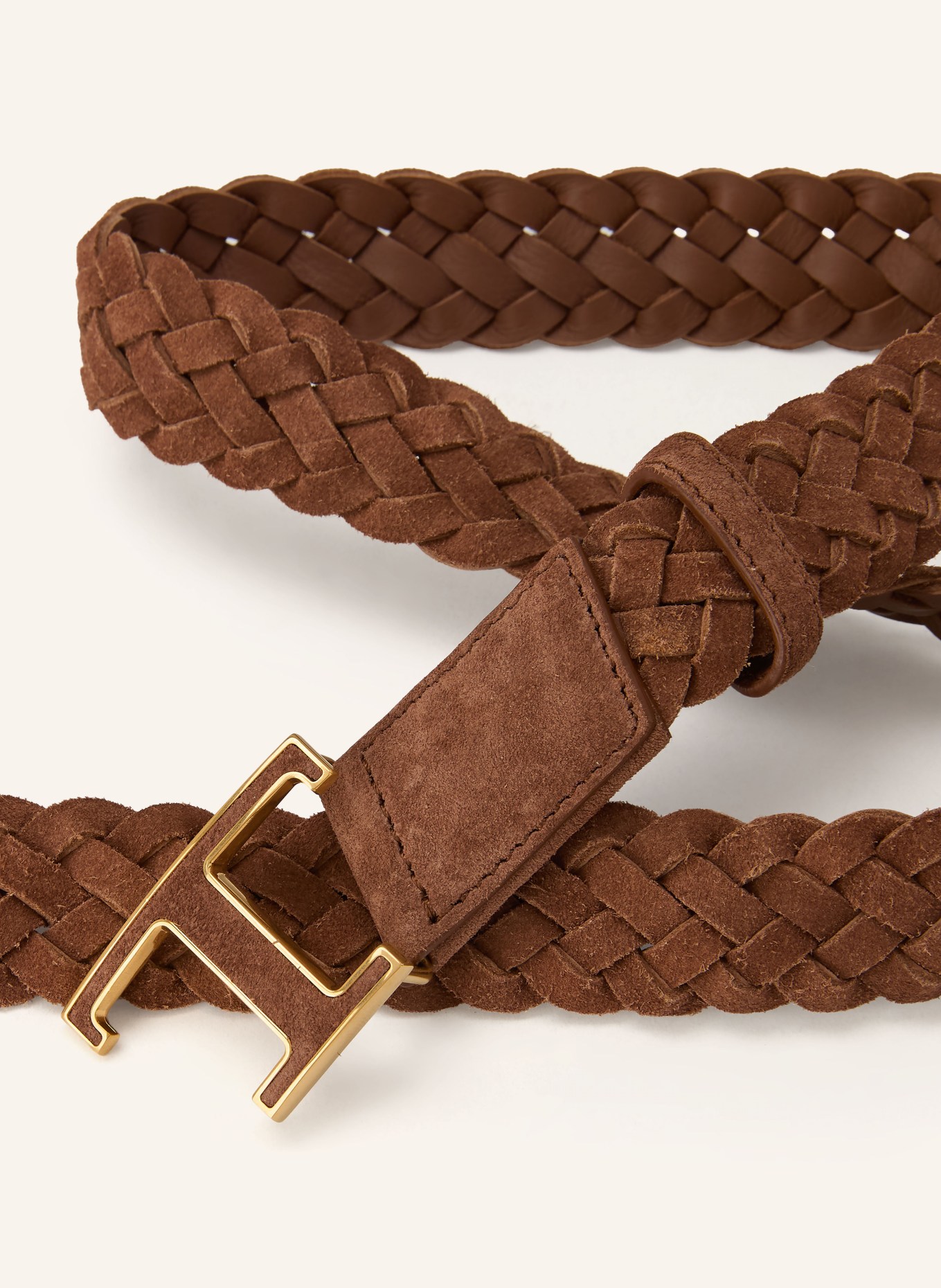 TOD'S Ceinture tressée en cuir: MARRON / OR