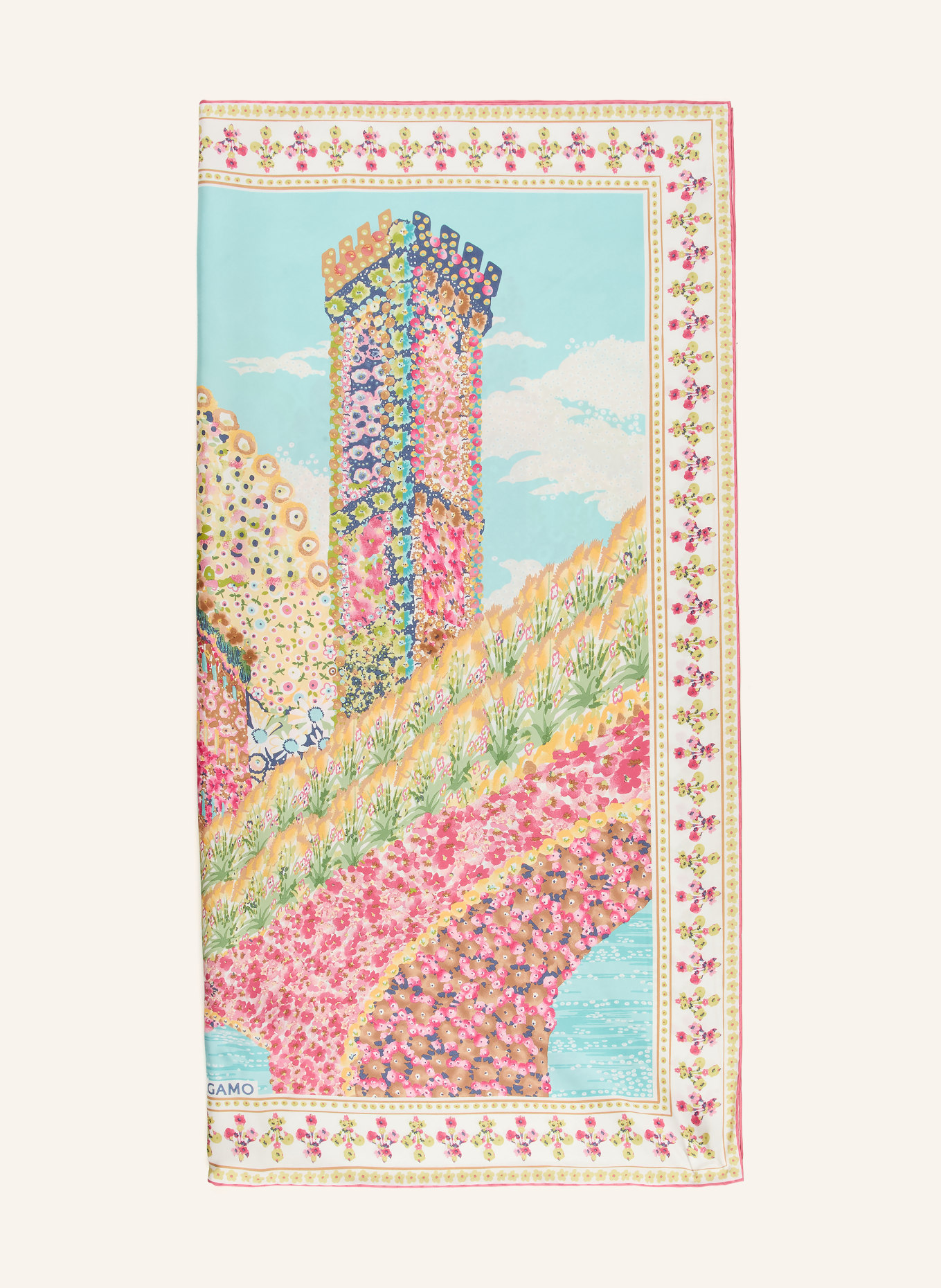 FERRAGAMO Seidentuch: CREME / PINK / BLAU