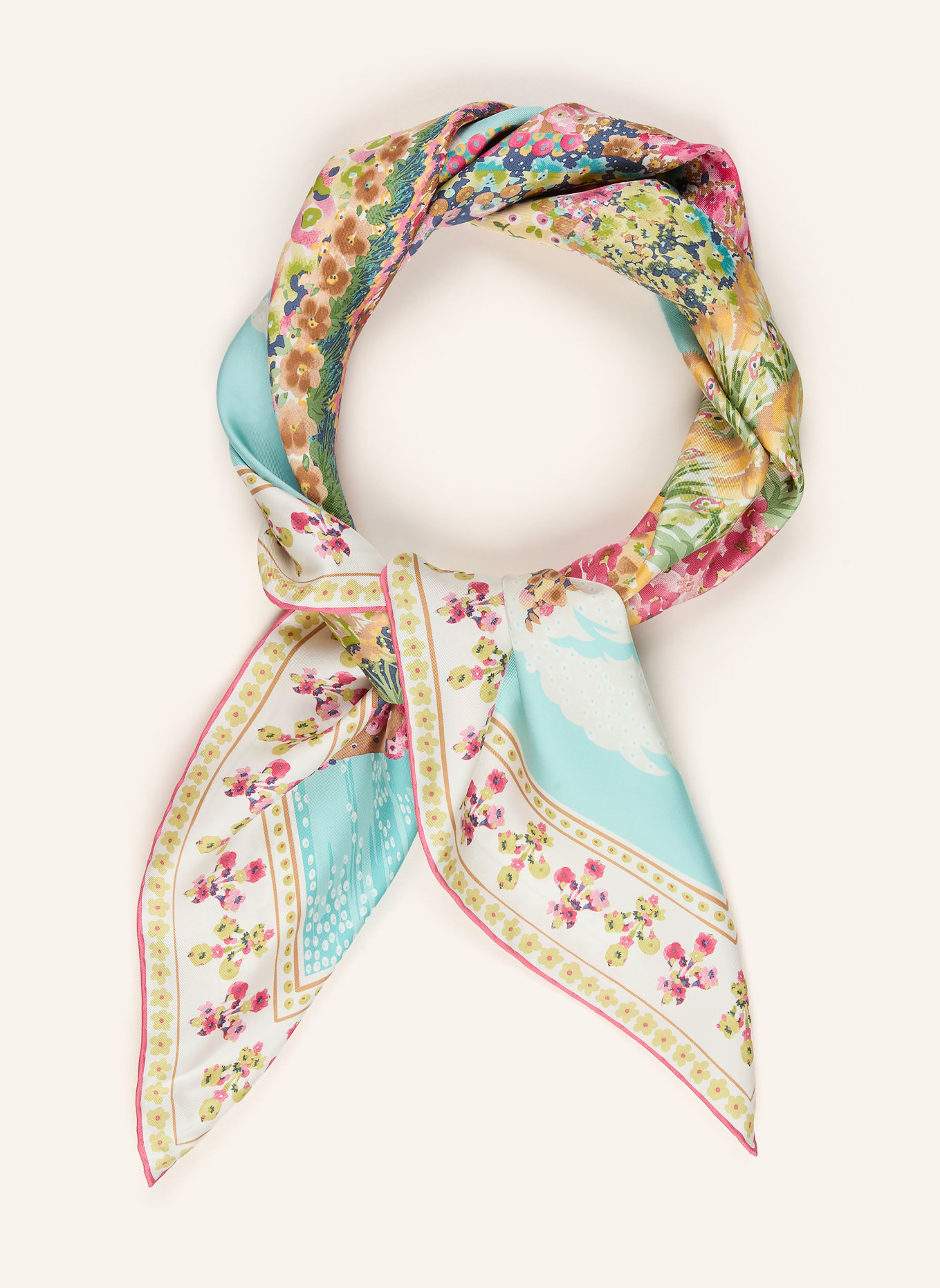 FERRAGAMO Seidentuch: CREME / PINK / BLAU