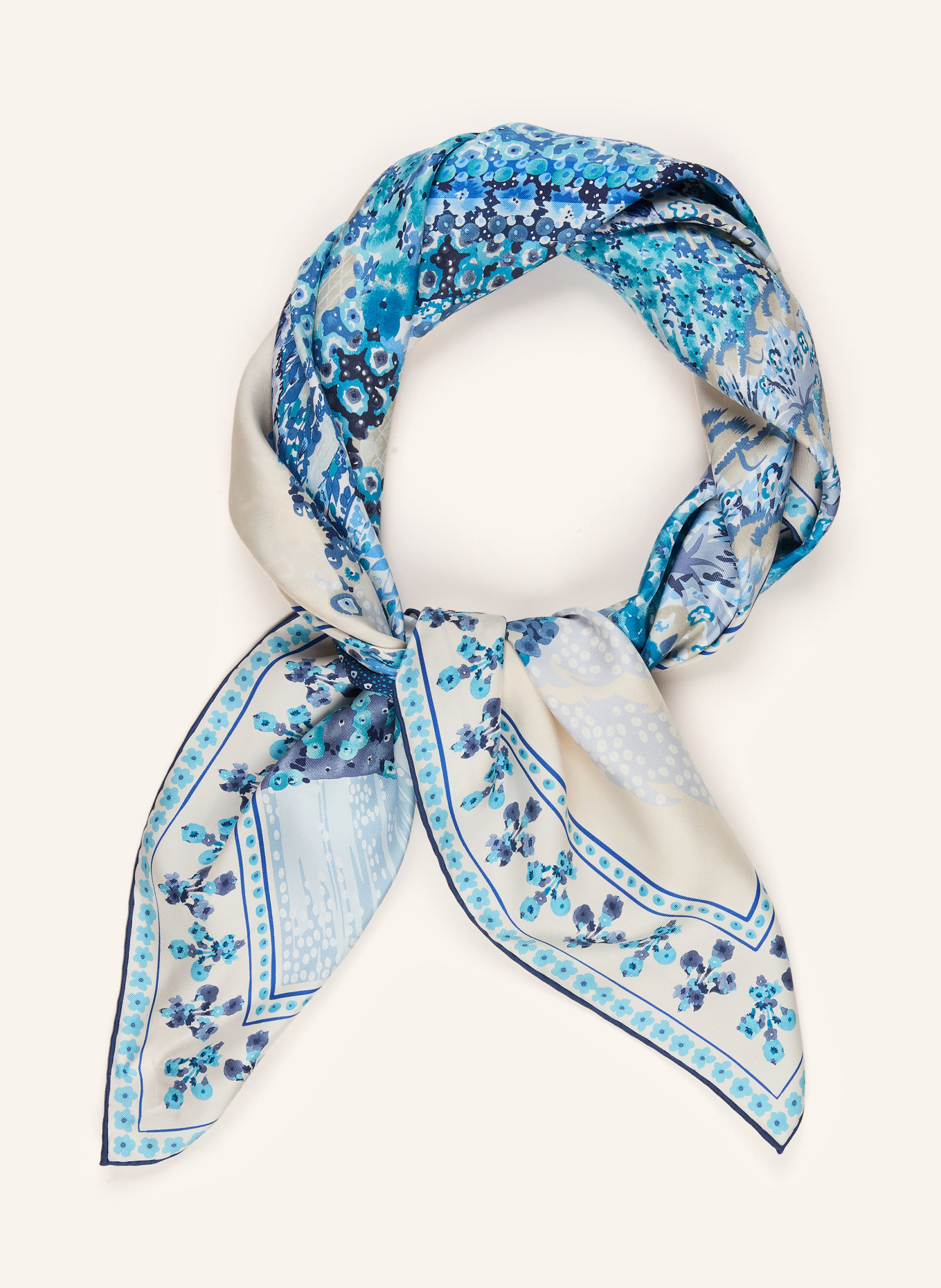 FERRAGAMO Seidentuch: CREME / HELLBLAU / BLAU