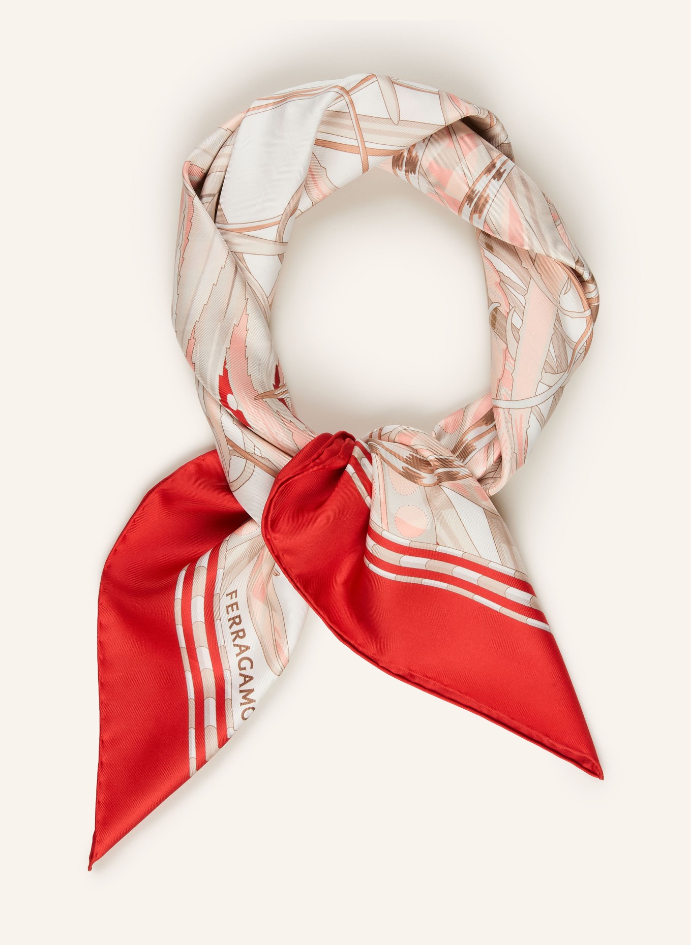 FERRAGAMO Seidentuch: ROT / BRAUN / CREME