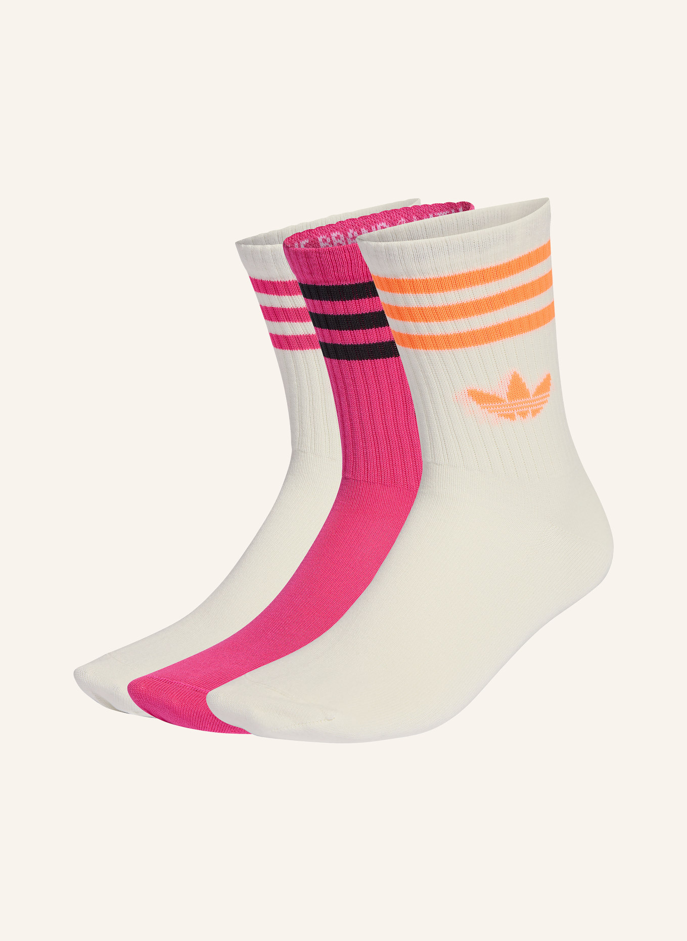 adidas Originals 3er-Pack Socken 3-STREIFEN CREW: ECRU / PINK / SCHWARZ