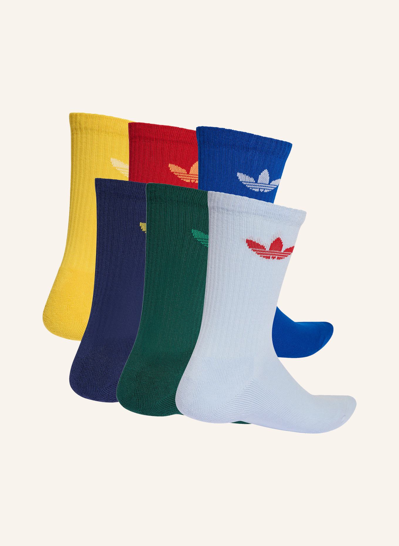 adidas Originals Lot de 6 paires de chaussettes CREW: JAUNE / ROUGE / BLEU CLAIR