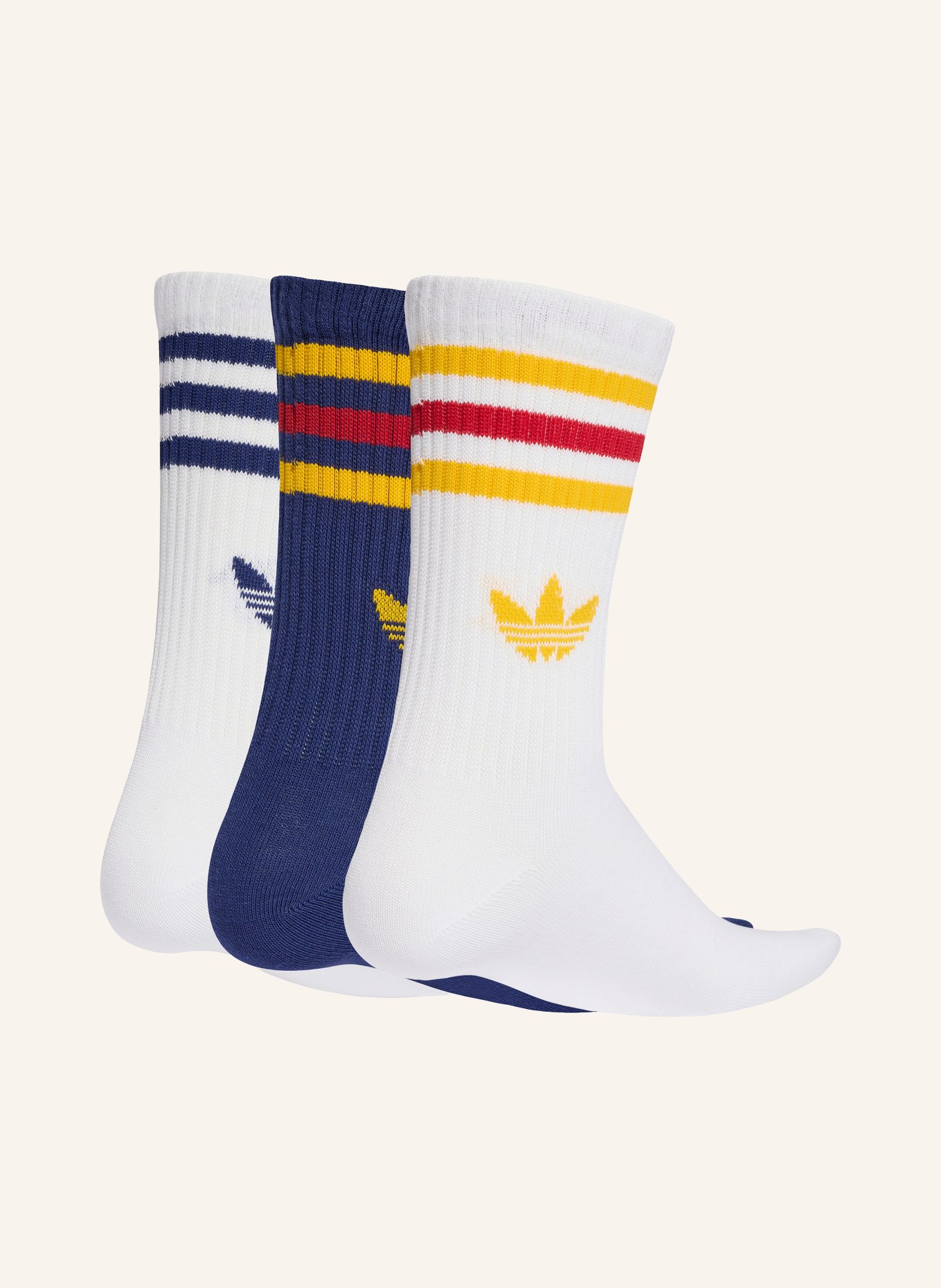adidas Originals 3er-Pack Socken 3 STREIFEN CREW: WEISS / GELB / DUNKELBLAU