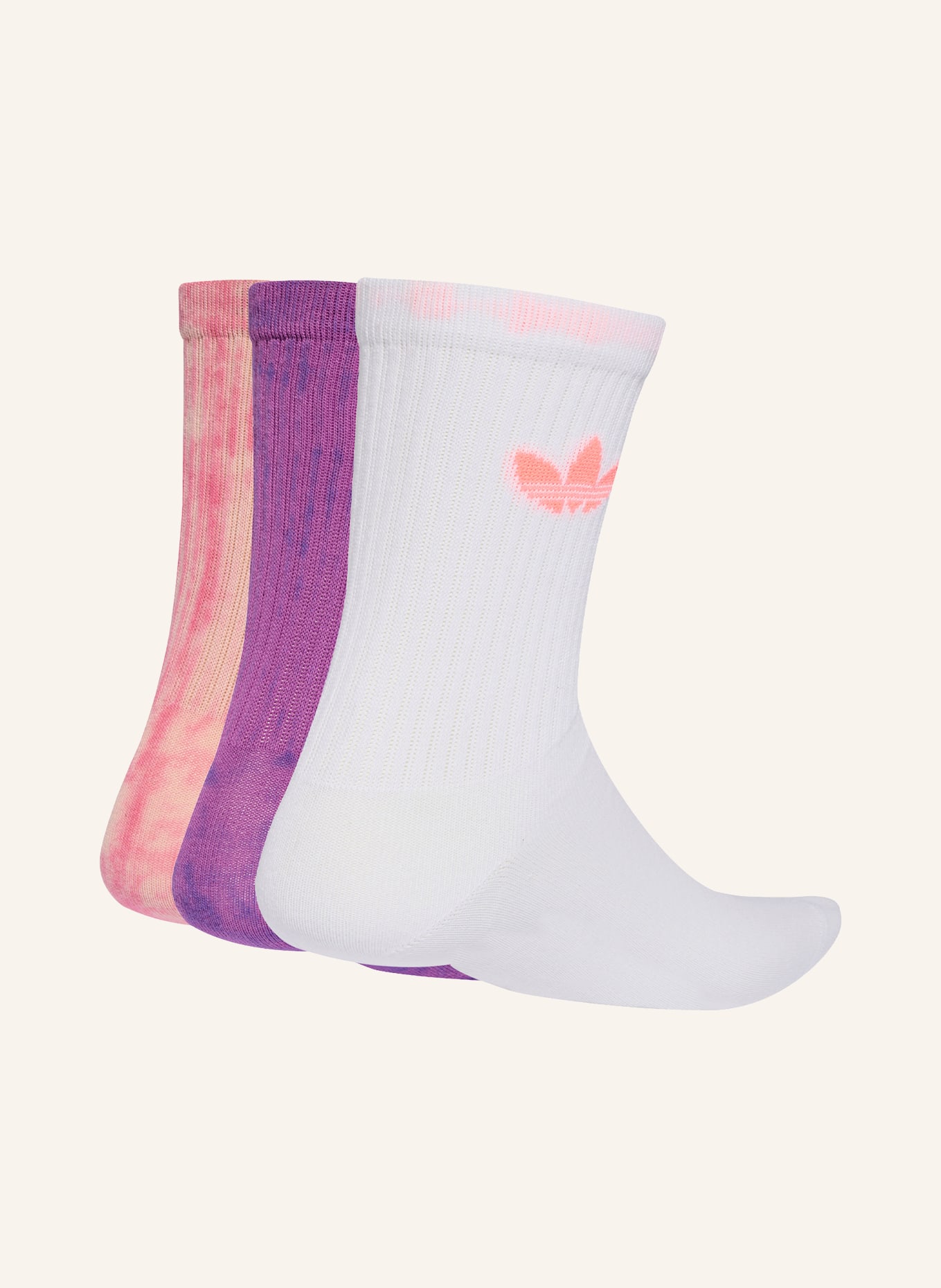 adidas Originals 3er-Pack Socken TIE DYE CREW: WEISS / LILA / PINK