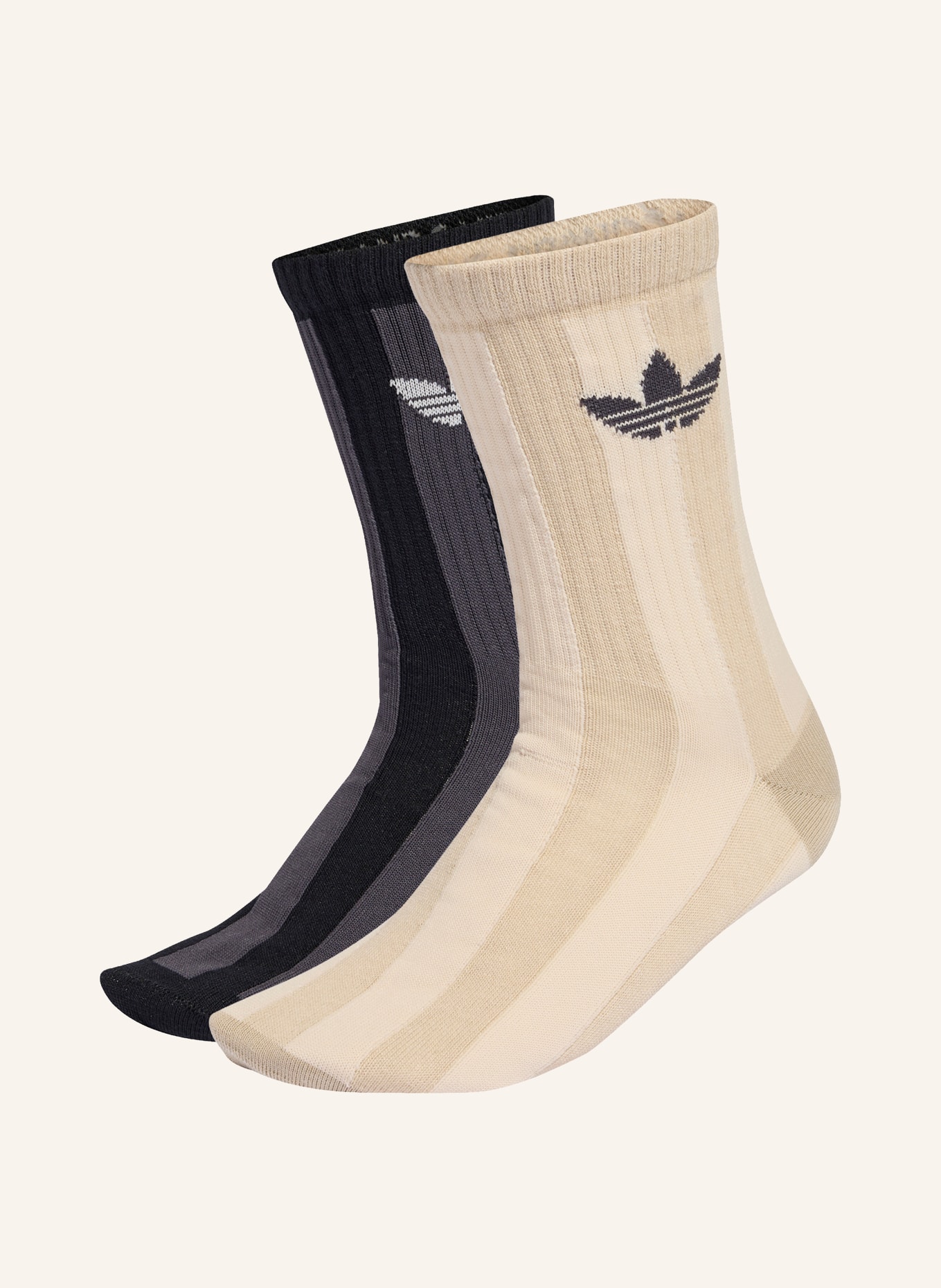 adidas Originals 2er-Pack Socken STRIPED CREW: BEIGE / GRAU / SCHWARZ