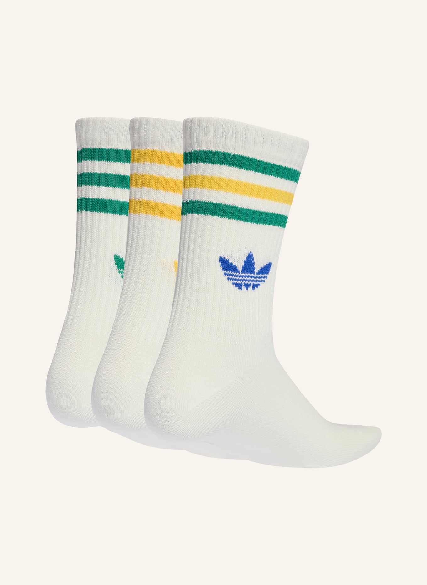 adidas Originals 3er-Pack Socken 3STREIFEN CREW: WEISS / GELB / GRÜN