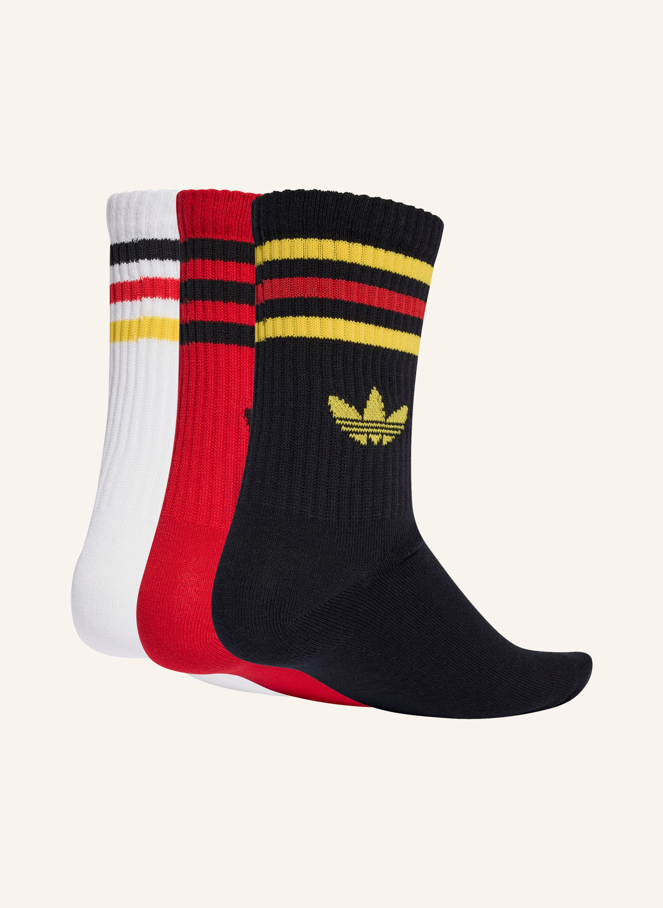 adidas Originals 3er-Pack Socken 3 STREIFEN CREW: WEISS / ROT / SCHWARZ