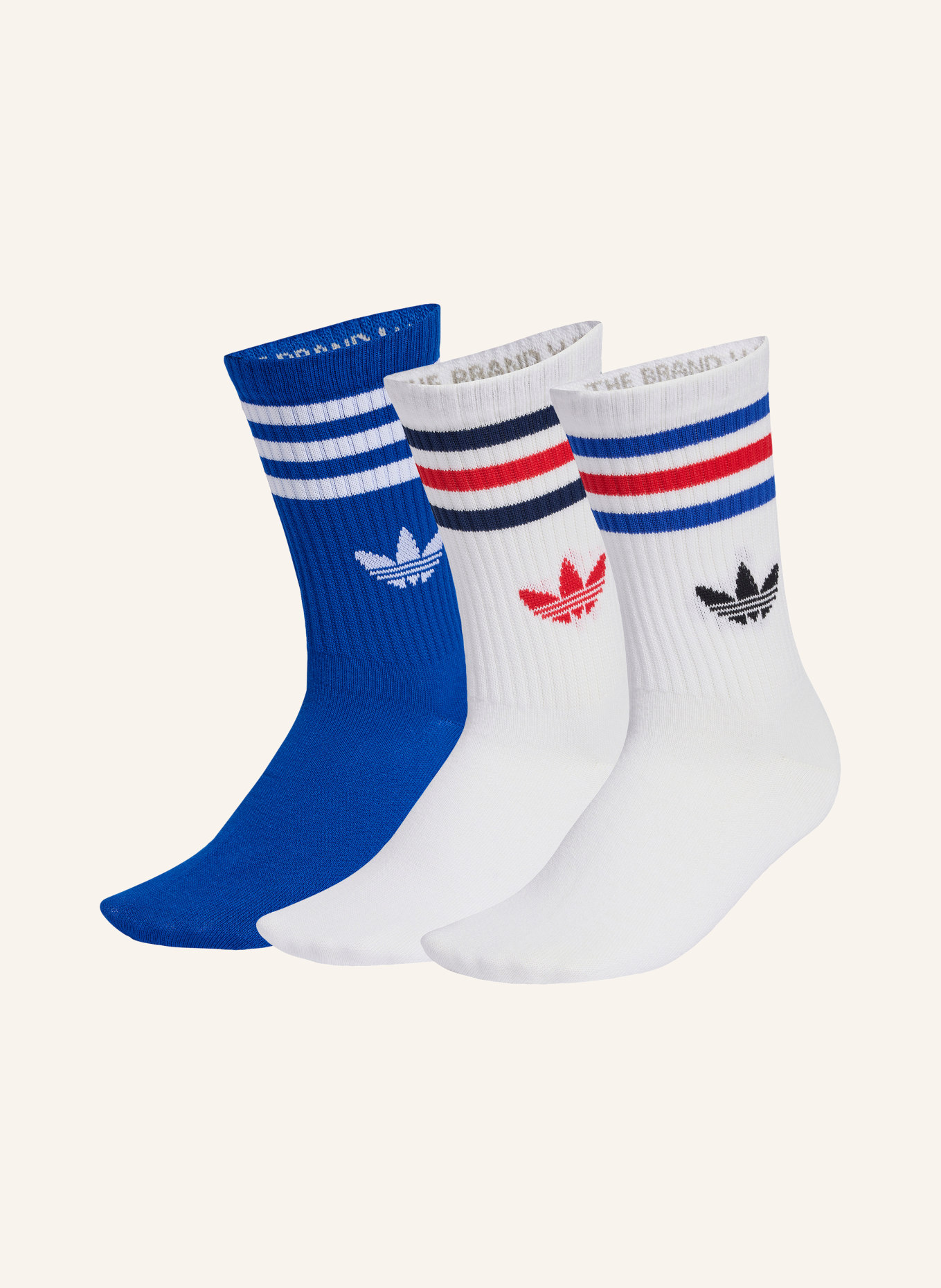adidas Originals 3er-Pack Socken 3 STREIFEN CREW: WEISS / ROT / BLAU