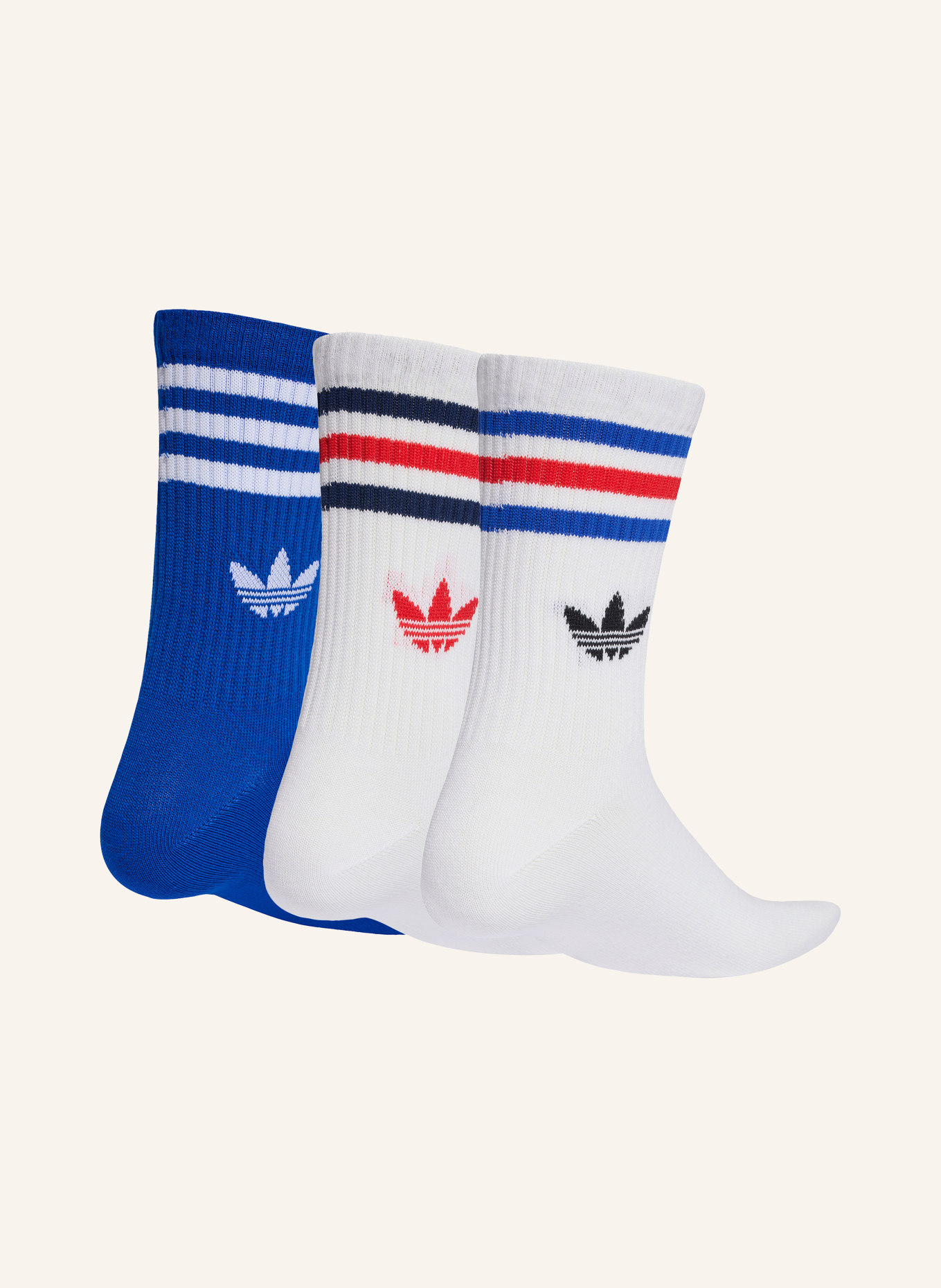 adidas Originals 3er-Pack Socken 3 STREIFEN CREW: WEISS / ROT / BLAU