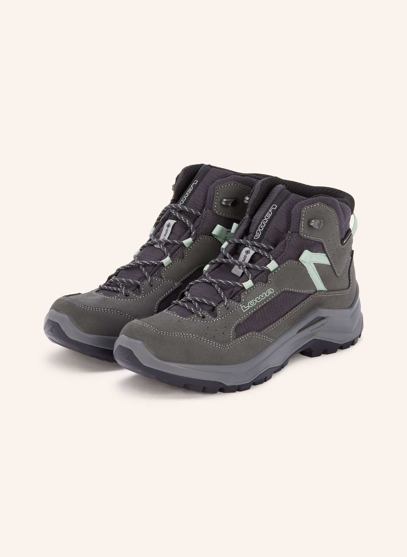LOWA Wanderschuhe VENTIERRA GTX QC: DUNKELGRAU / TAUPE / NEONTÜRKIS