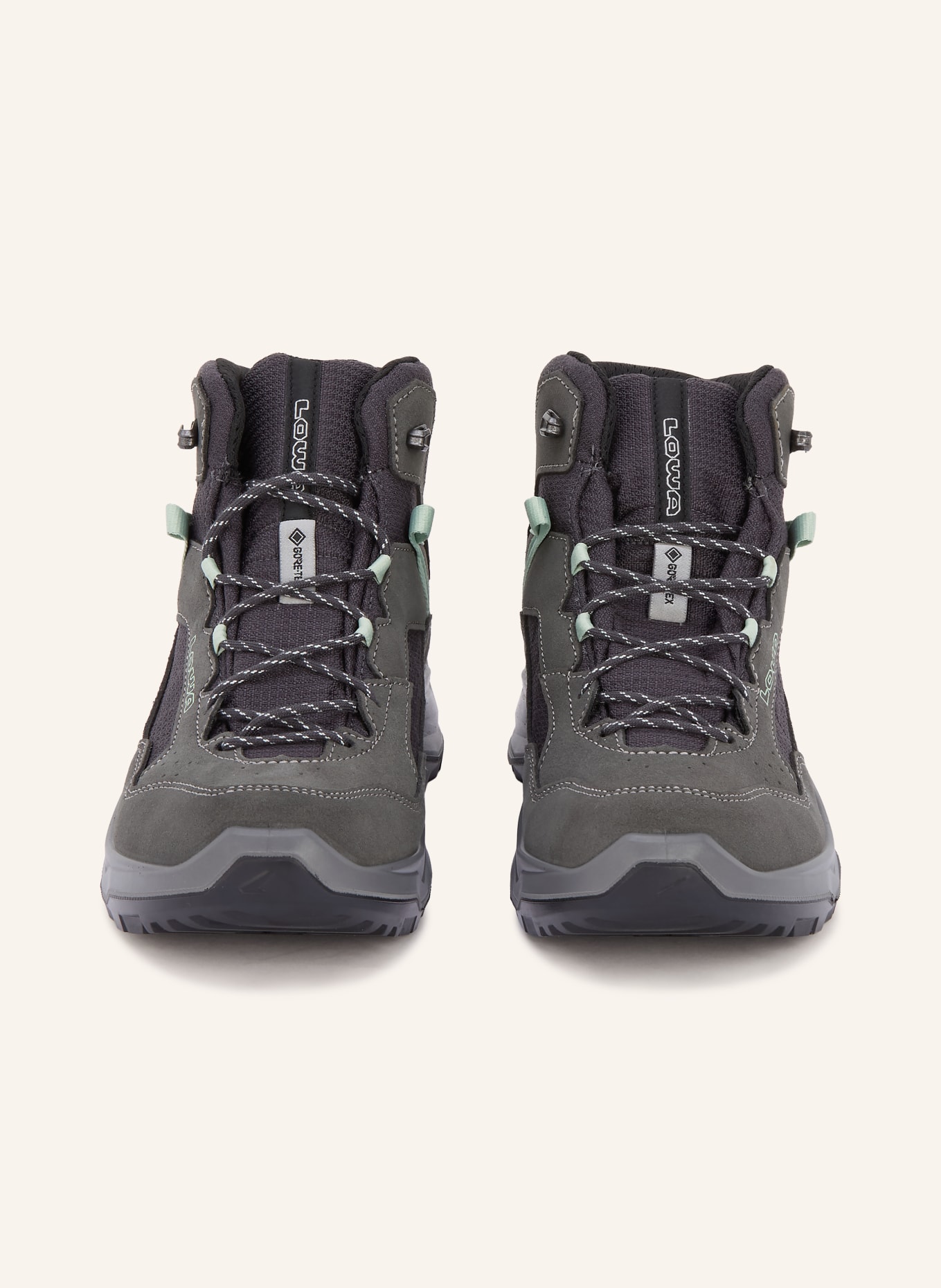 LOWA Wanderschuhe VENTIERRA GTX QC: DUNKELGRAU / TAUPE / NEONTÜRKIS