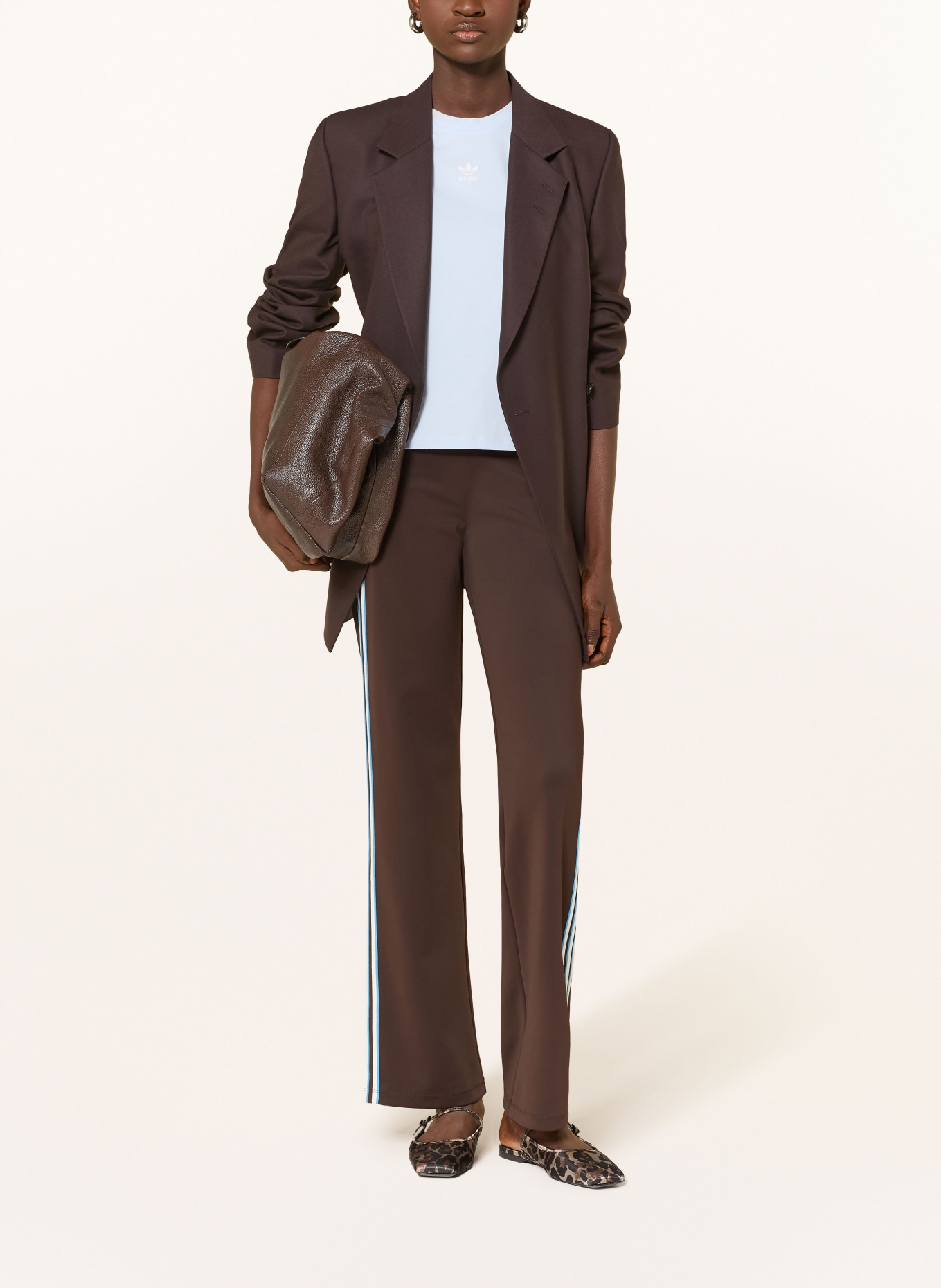 adidas Originals Hose mit Galonstreifen: DUNKELBRAUN / NEONBLAU / WEISS