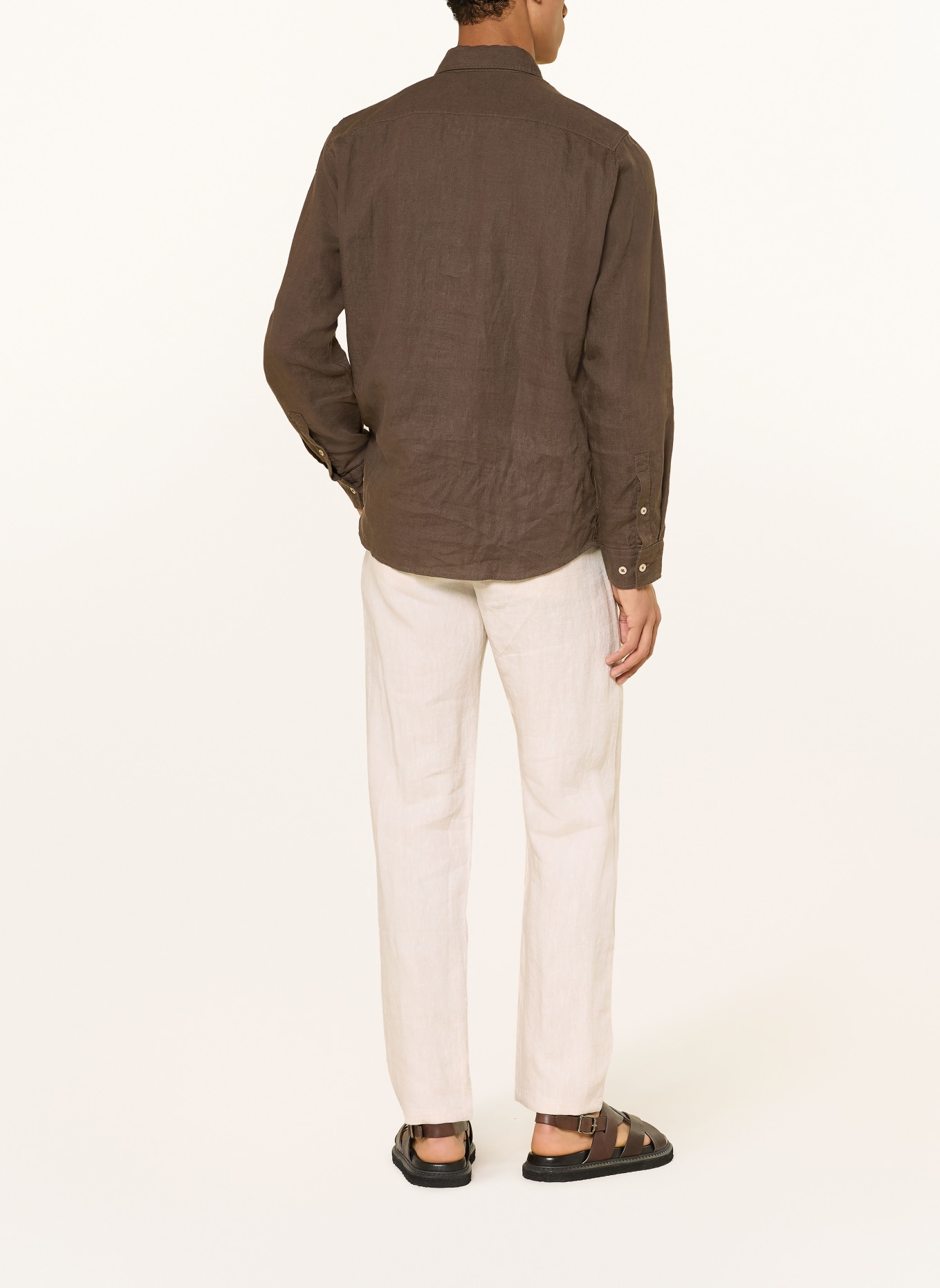 KnowledgeCotton Apparel CHUCK Linen Chinos: DARK BROWN