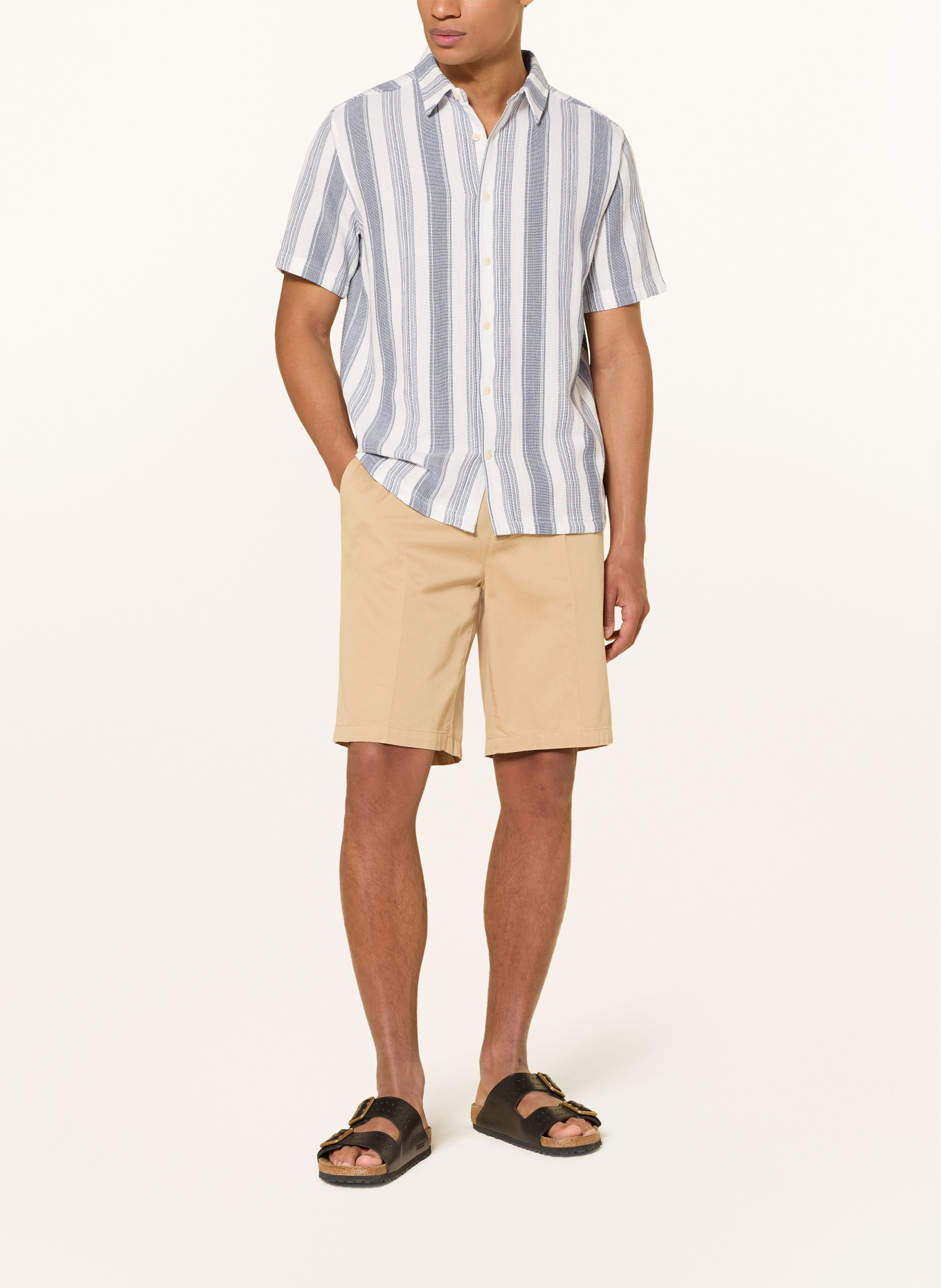 KnowledgeCotton Apparel Koszula z krótkim rękawem: BIAŁY / NIEBIESKI