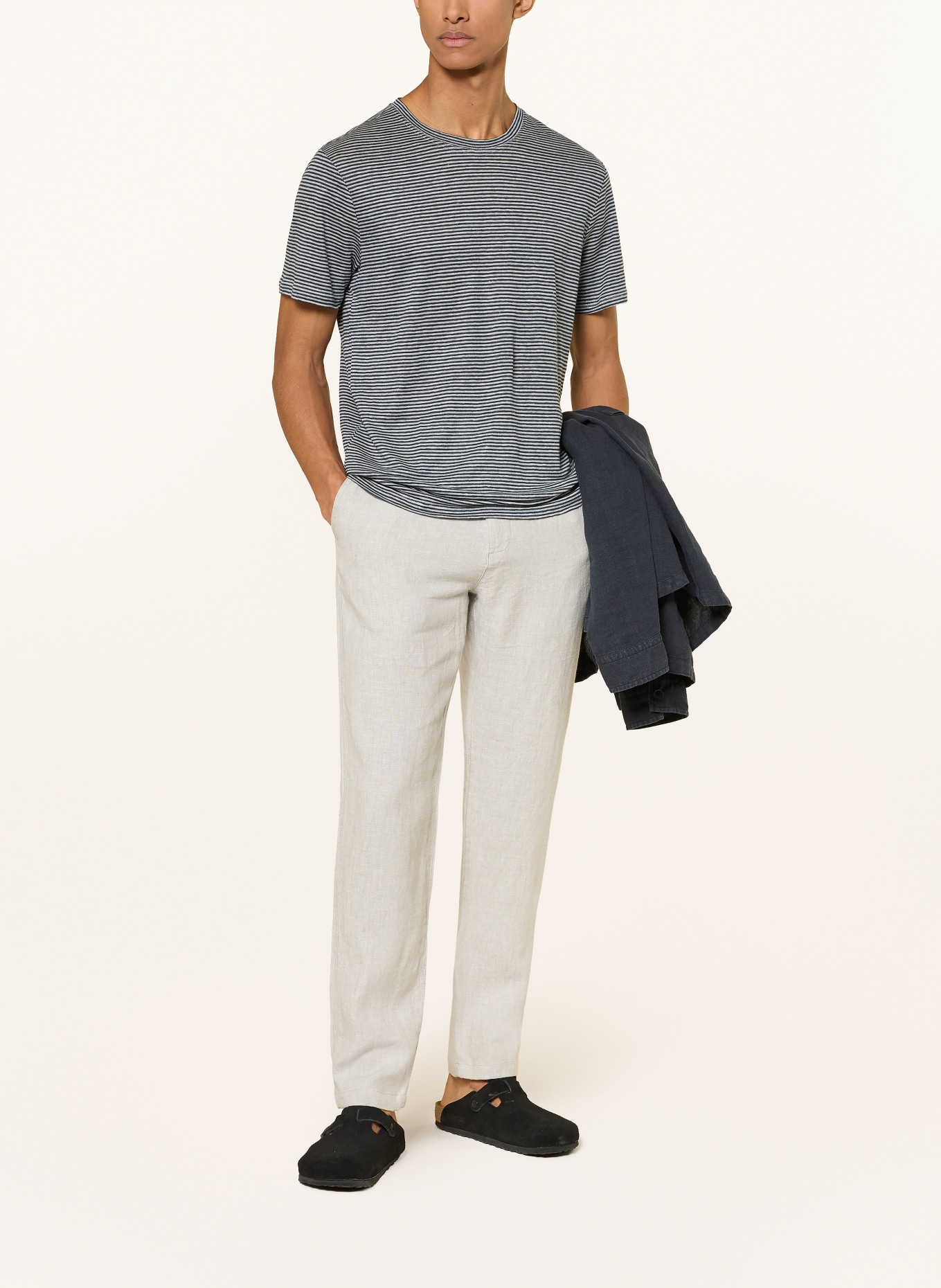 KnowledgeCotton Apparel Linnen T-shirt: DONKERBLAUW / GRIJS