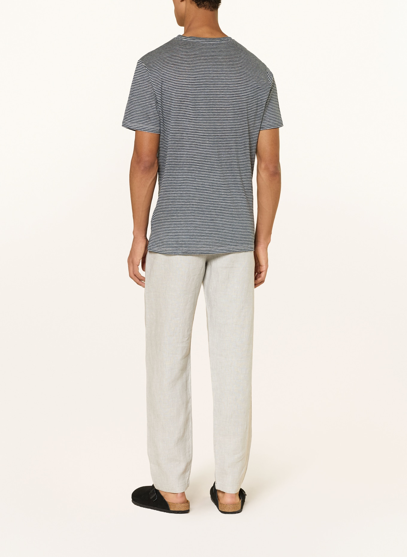 KnowledgeCotton Apparel Linnen T-shirt: DONKERBLAUW / GRIJS