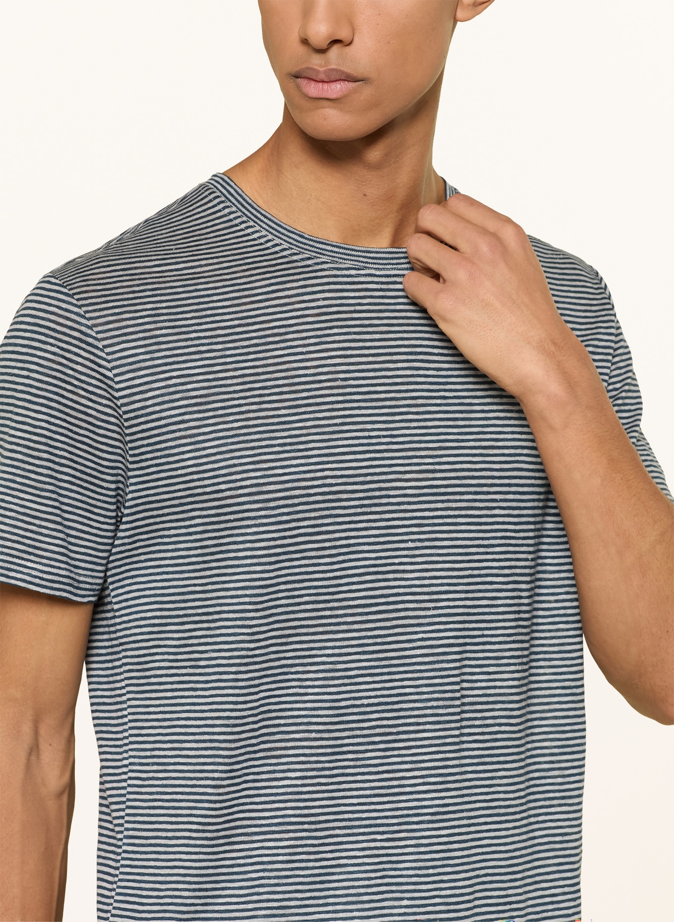 KnowledgeCotton Apparel Linnen T-shirt: DONKERBLAUW / GRIJS