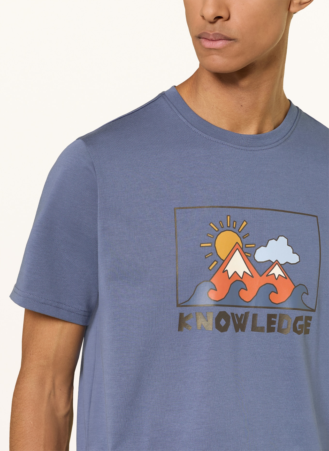 KnowledgeCotton Apparel T-shirt: BLAUW / COGNAC / DONKERGEEL