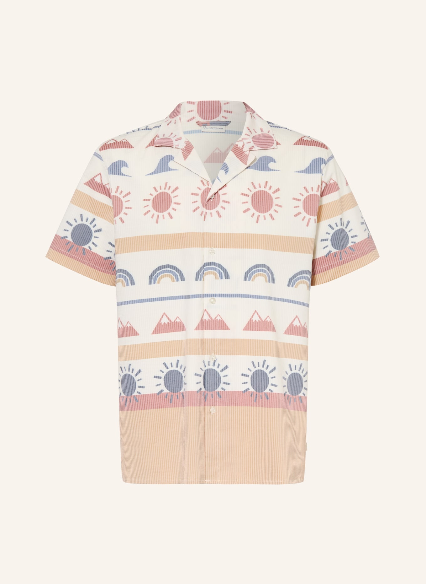 KnowledgeCotton Apparel Resorthemd Comfort Fit: BEIGE / HELLROT / BLAU