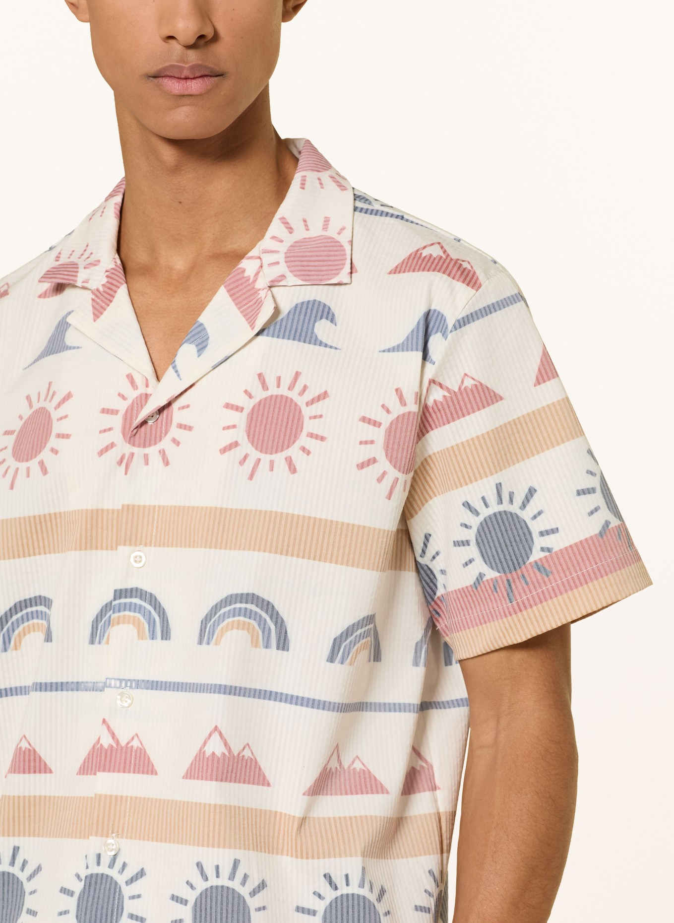 KnowledgeCotton Apparel Resorthemd Comfort Fit: BEIGE / HELLROT / BLAU