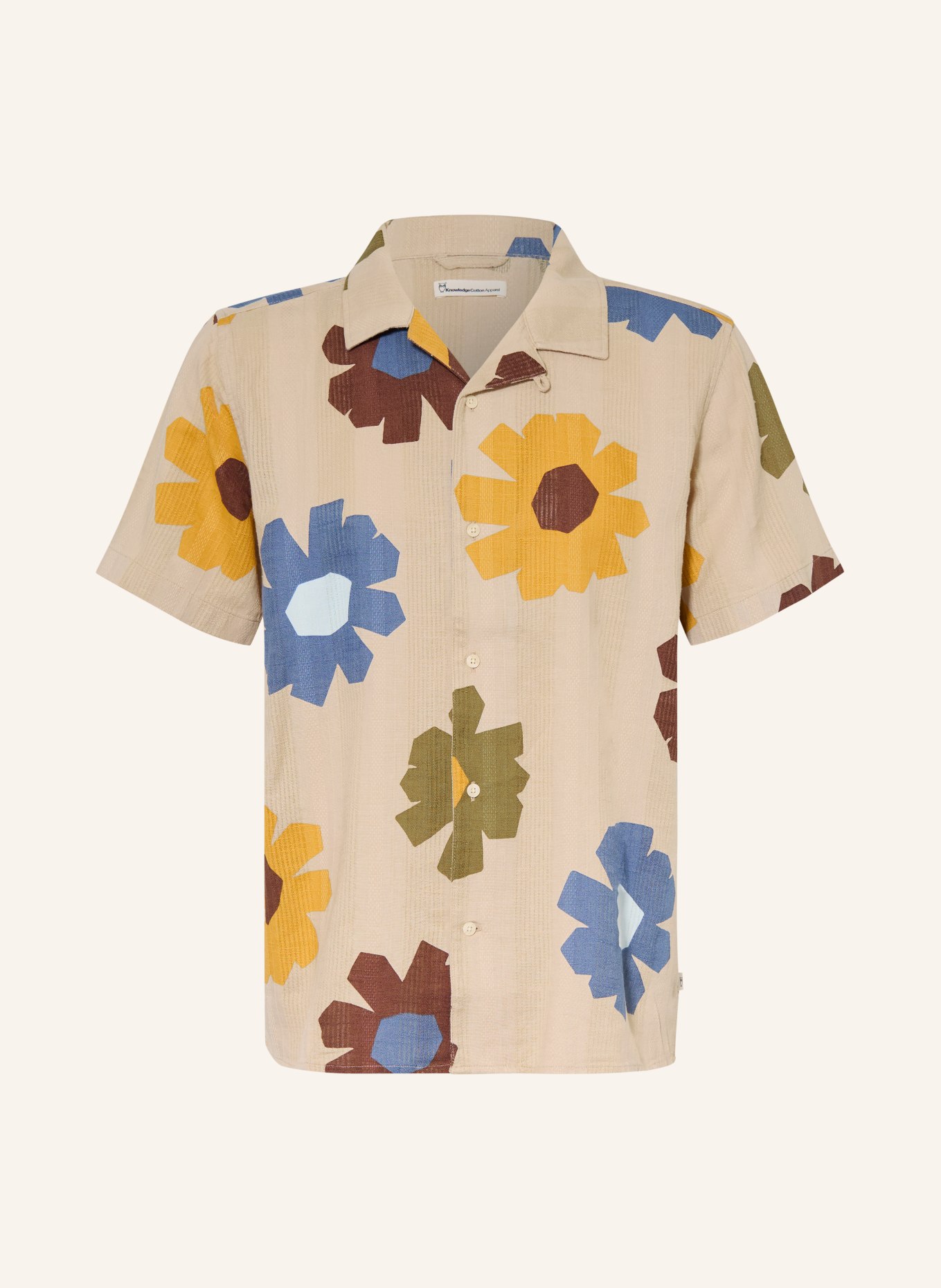 KnowledgeCotton Apparel Overhemd met korte mouwen, Comfort Fit: BEIGE / BRUIN / GEEL
