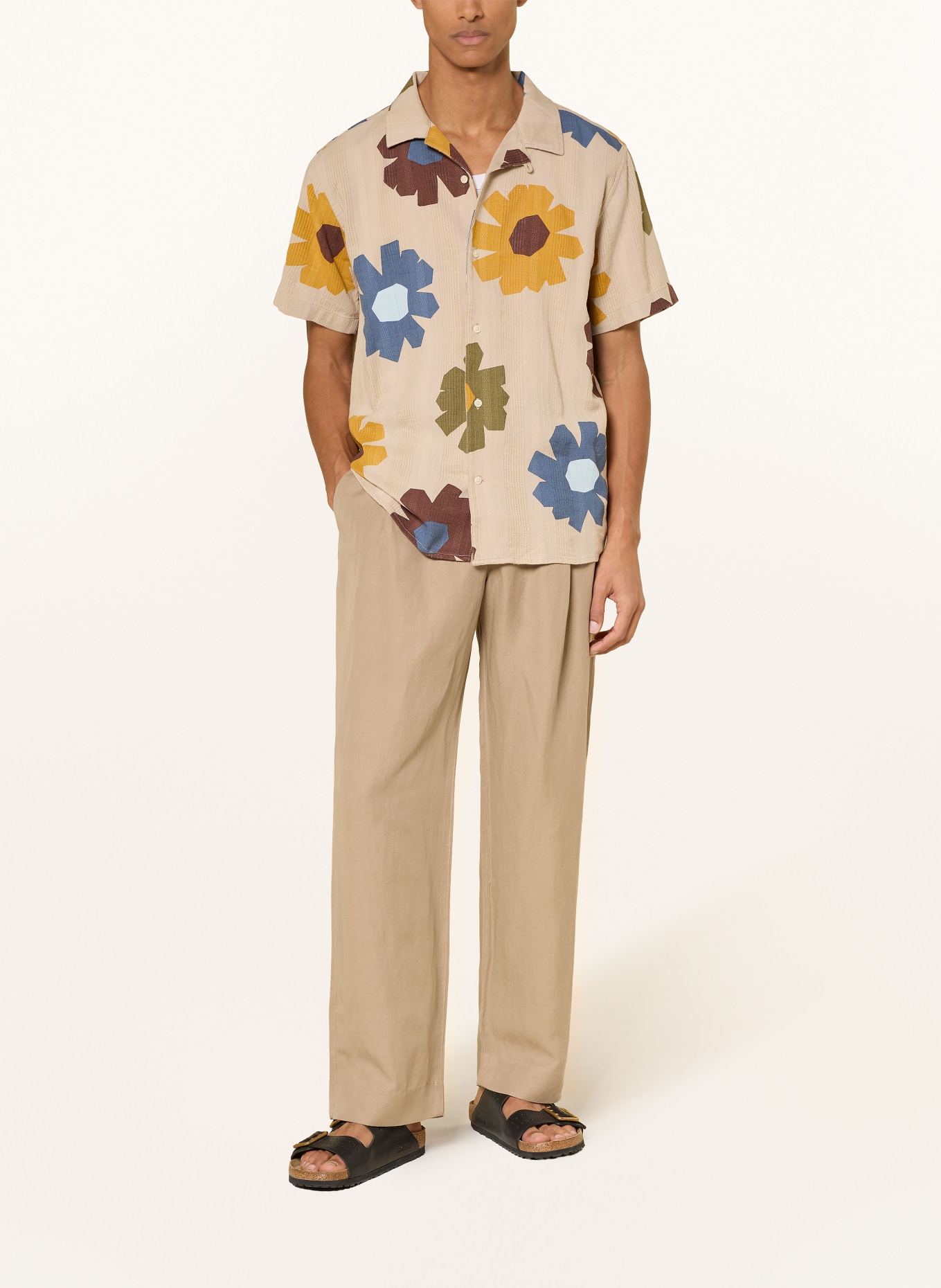 KnowledgeCotton Apparel Overhemd met korte mouwen, Comfort Fit: BEIGE / BRUIN / GEEL